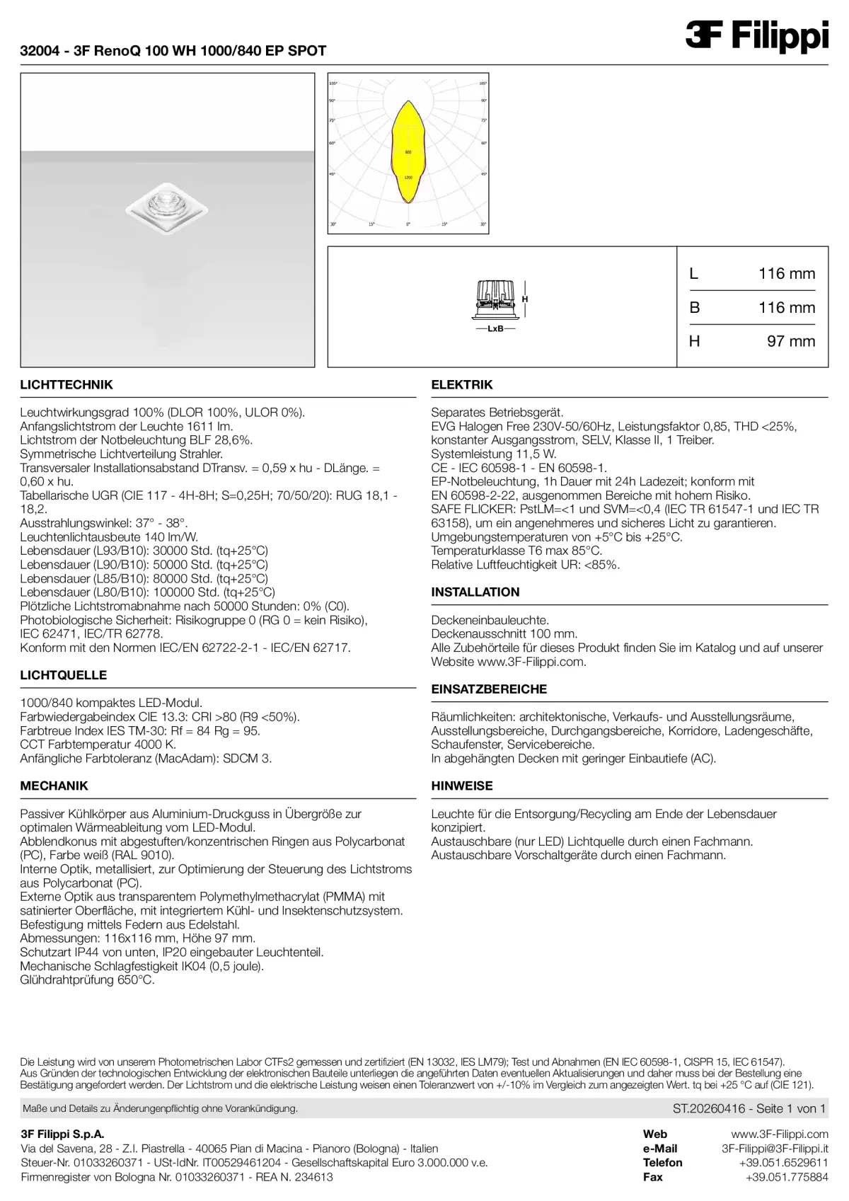 32004 - 3F RenoQ 100 WH 1000-840 EP SPOT - Datasheet - de