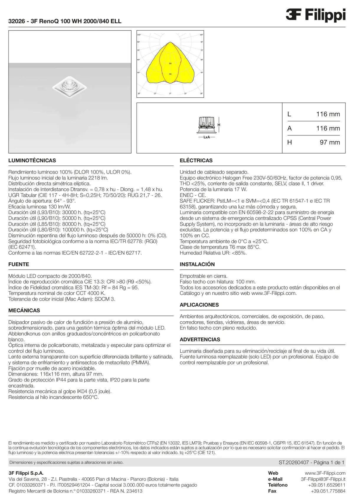 32026 - 3F RenoQ 100 WH 2000-840 ELL - Datasheet - es