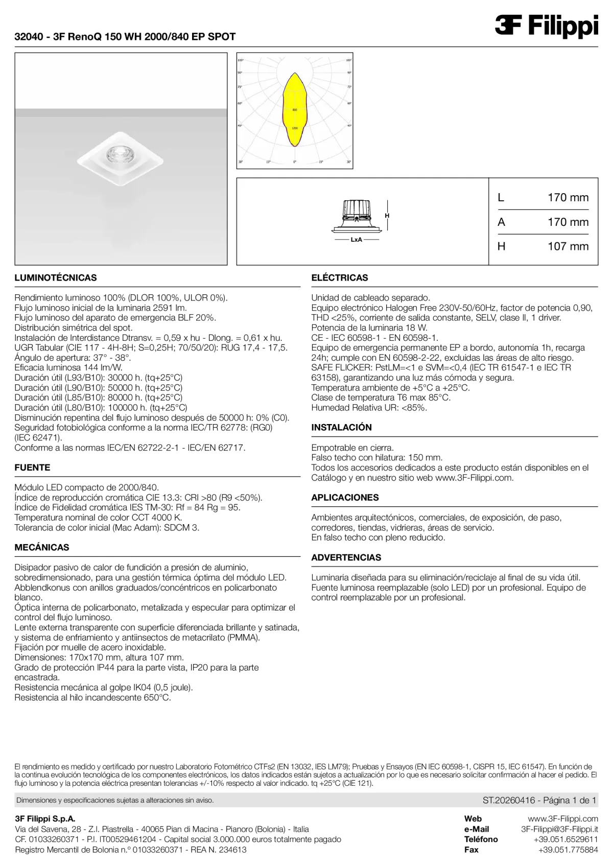 32040 - 3F RenoQ 150 WH 2000-840 EP SPOT - Datasheet - es
