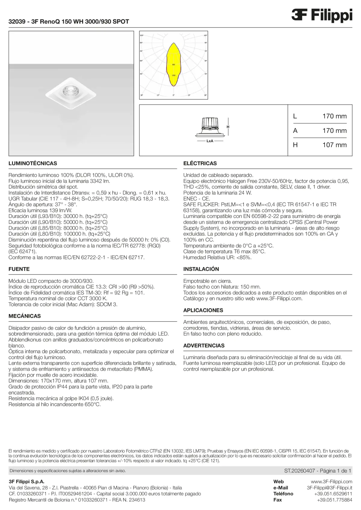 32039 - 3F RenoQ 150 WH 3000-930 SPOT - Datasheet - es