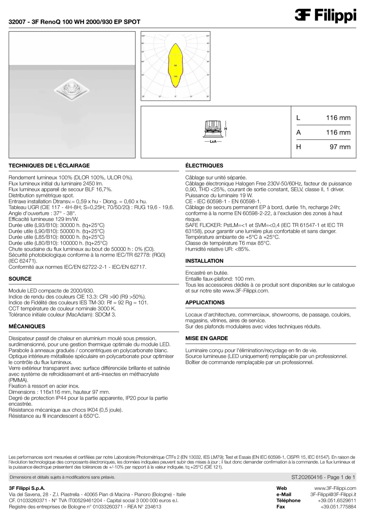 32007 - 3F RenoQ 100 WH 2000-930 EP SPOT - Datasheet - fr