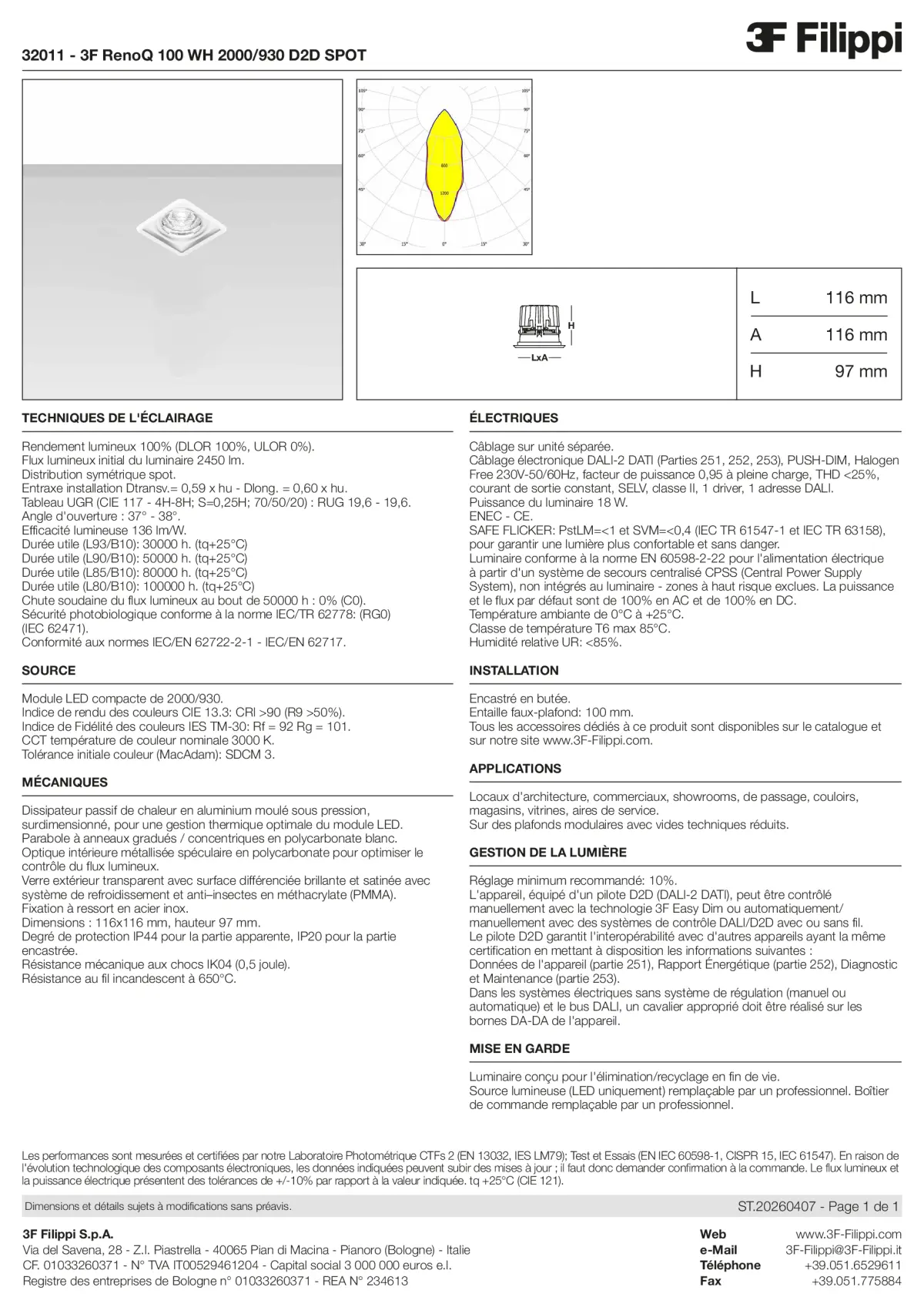 32011 - 3F RenoQ 100 WH 2000-930 D2D SPOT - Datasheet - fr