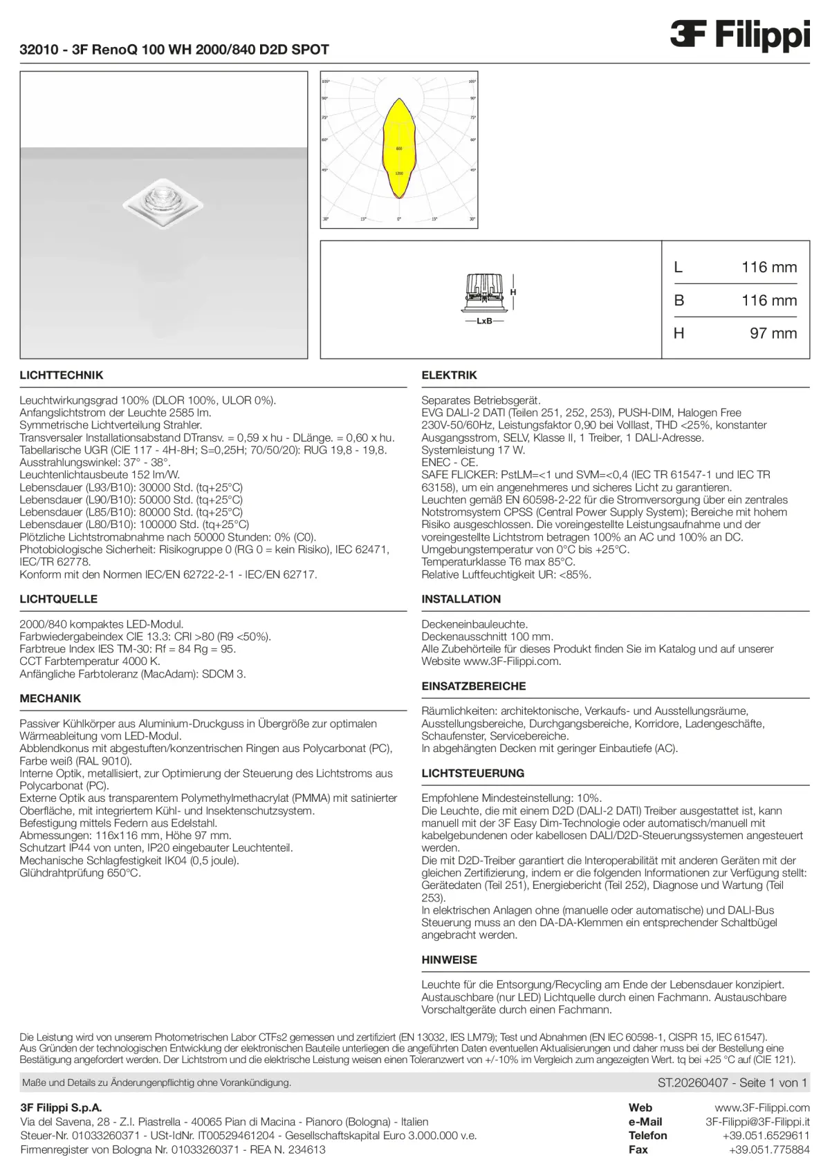 32010 - 3F RenoQ 100 WH 2000-840 D2D SPOT - Datasheet - de