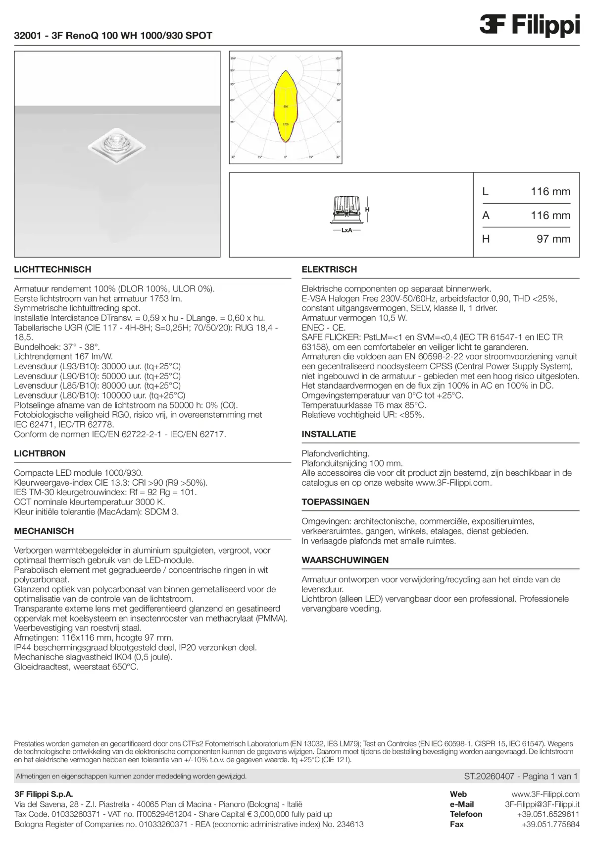 32001 - 3F RenoQ 100 WH 1000-930 SPOT - Datasheet - nl