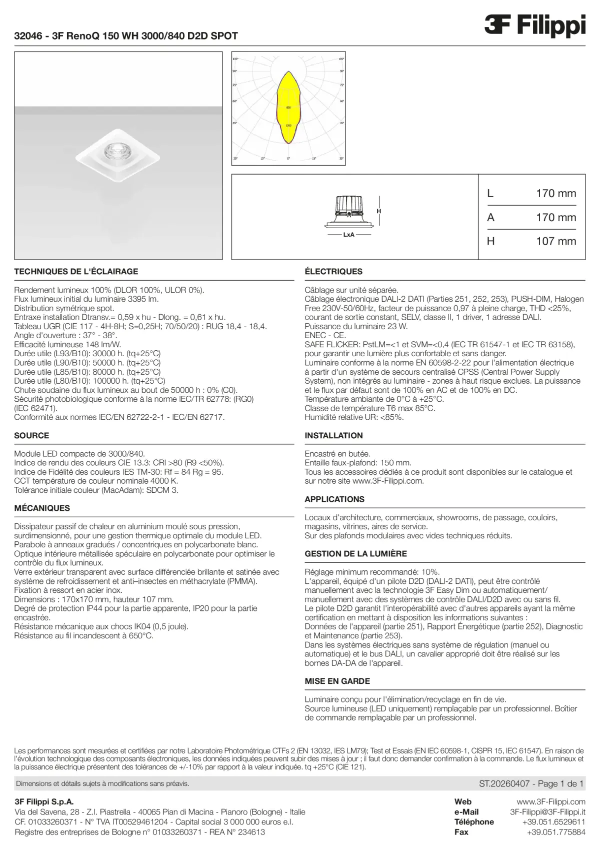 32046 - 3F RenoQ 150 WH 3000-840 D2D SPOT - Datasheet - fr