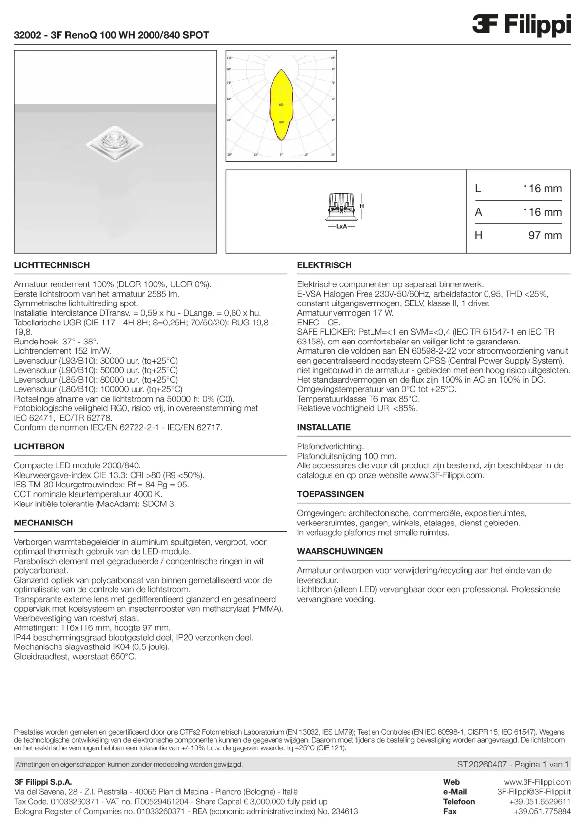 32002 - 3F RenoQ 100 WH 2000-840 SPOT - Datasheet - nl