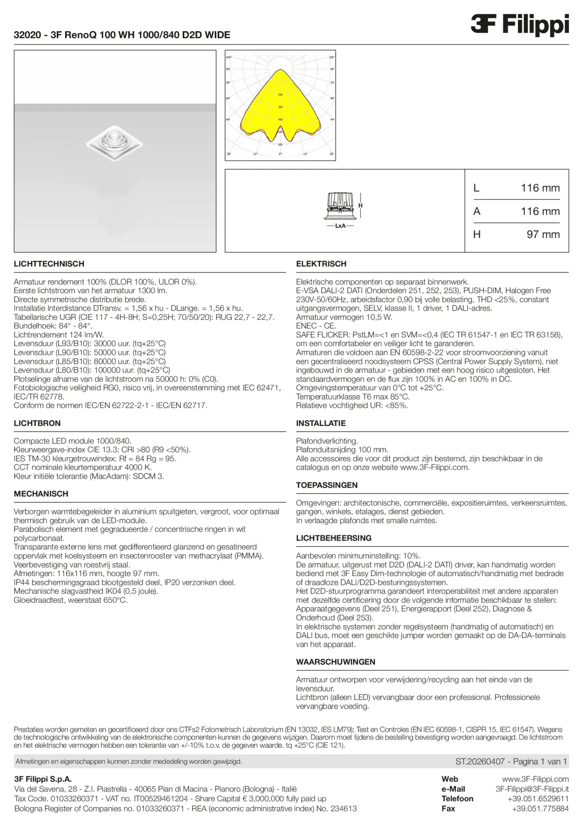 32020 - 3F RenoQ 100 WH 1000-840 D2D WIDE - Datasheet - nl