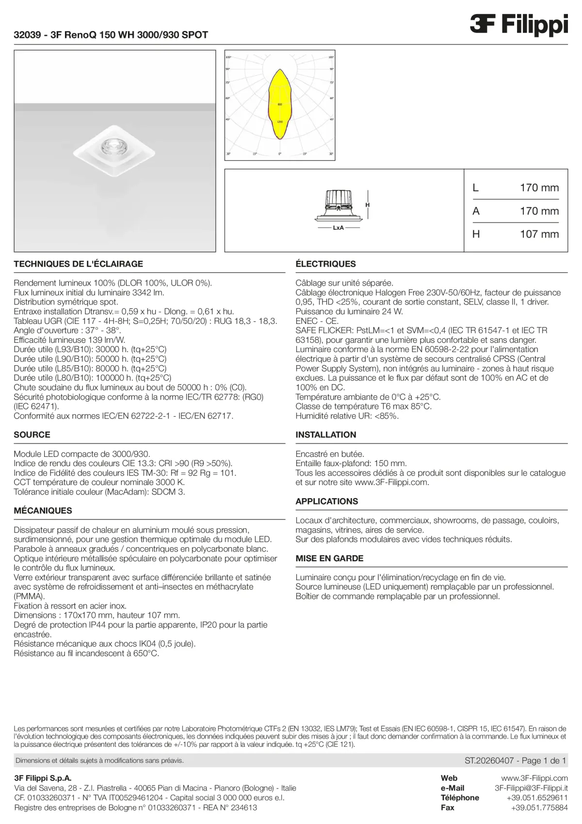 32039 - 3F RenoQ 150 WH 3000-930 SPOT - Datasheet - fr