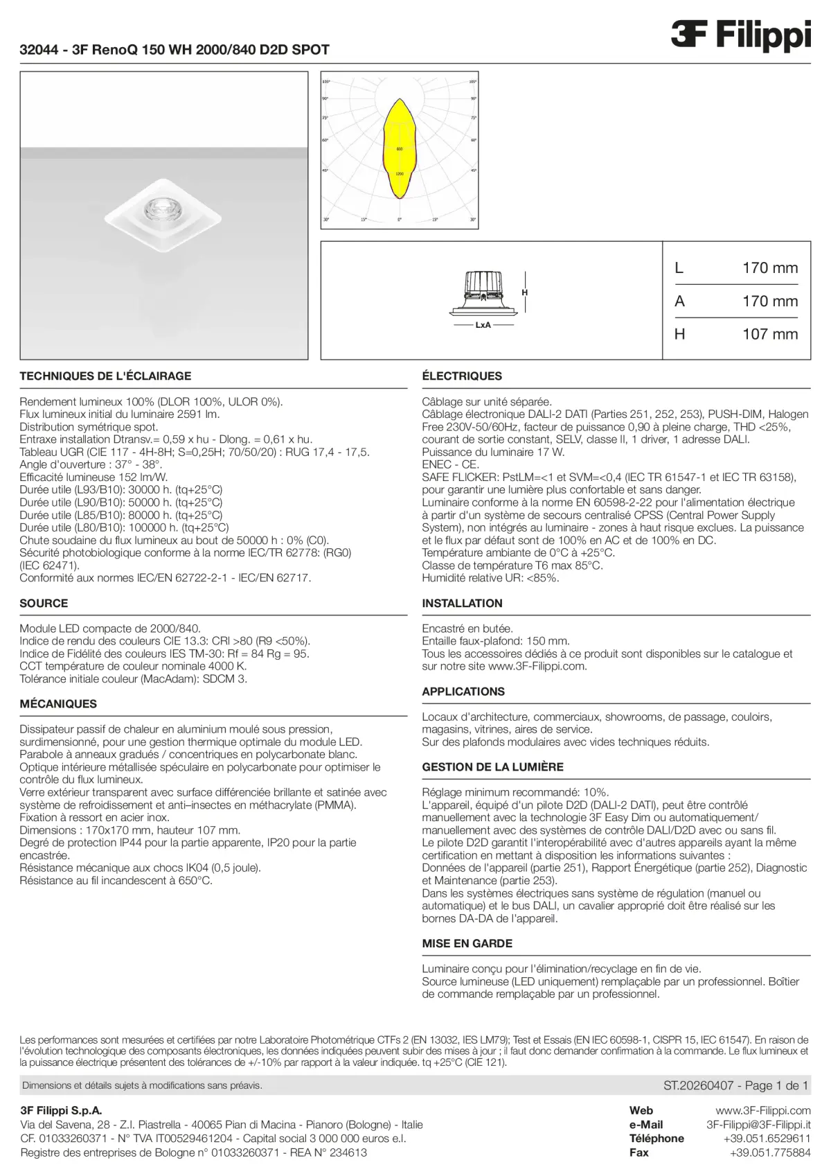 32044 - 3F RenoQ 150 WH 2000-840 D2D SPOT - Datasheet - fr