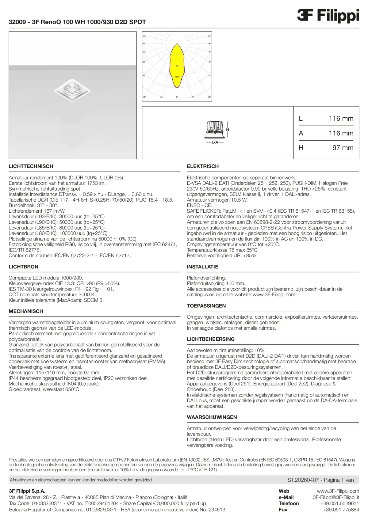 32009 - 3F RenoQ 100 WH 1000-930 D2D SPOT - Datasheet - nl