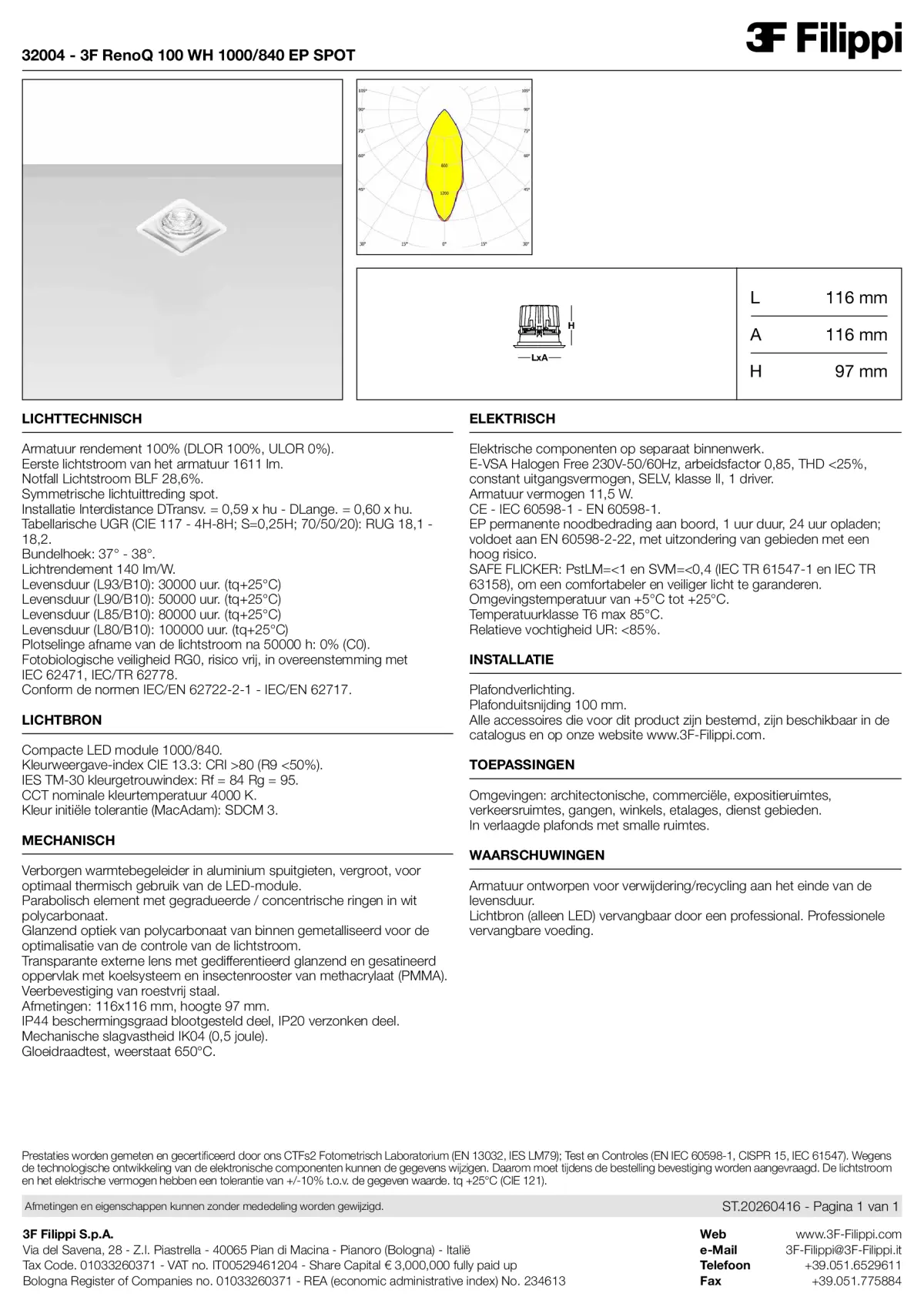 32004 - 3F RenoQ 100 WH 1000-840 EP SPOT - Datasheet - nl