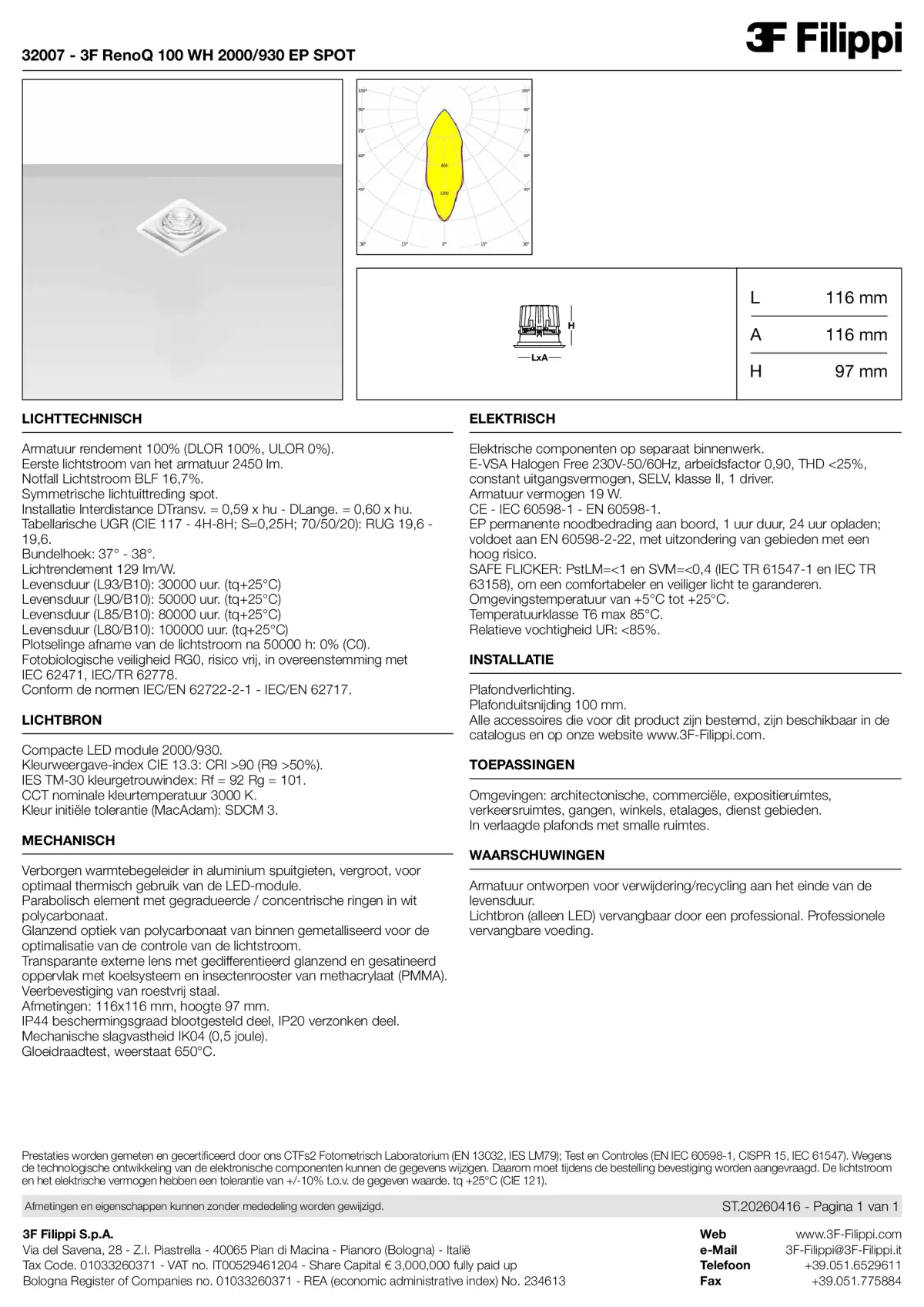 32007 - 3F RenoQ 100 WH 2000-930 EP SPOT - Datasheet - nl
