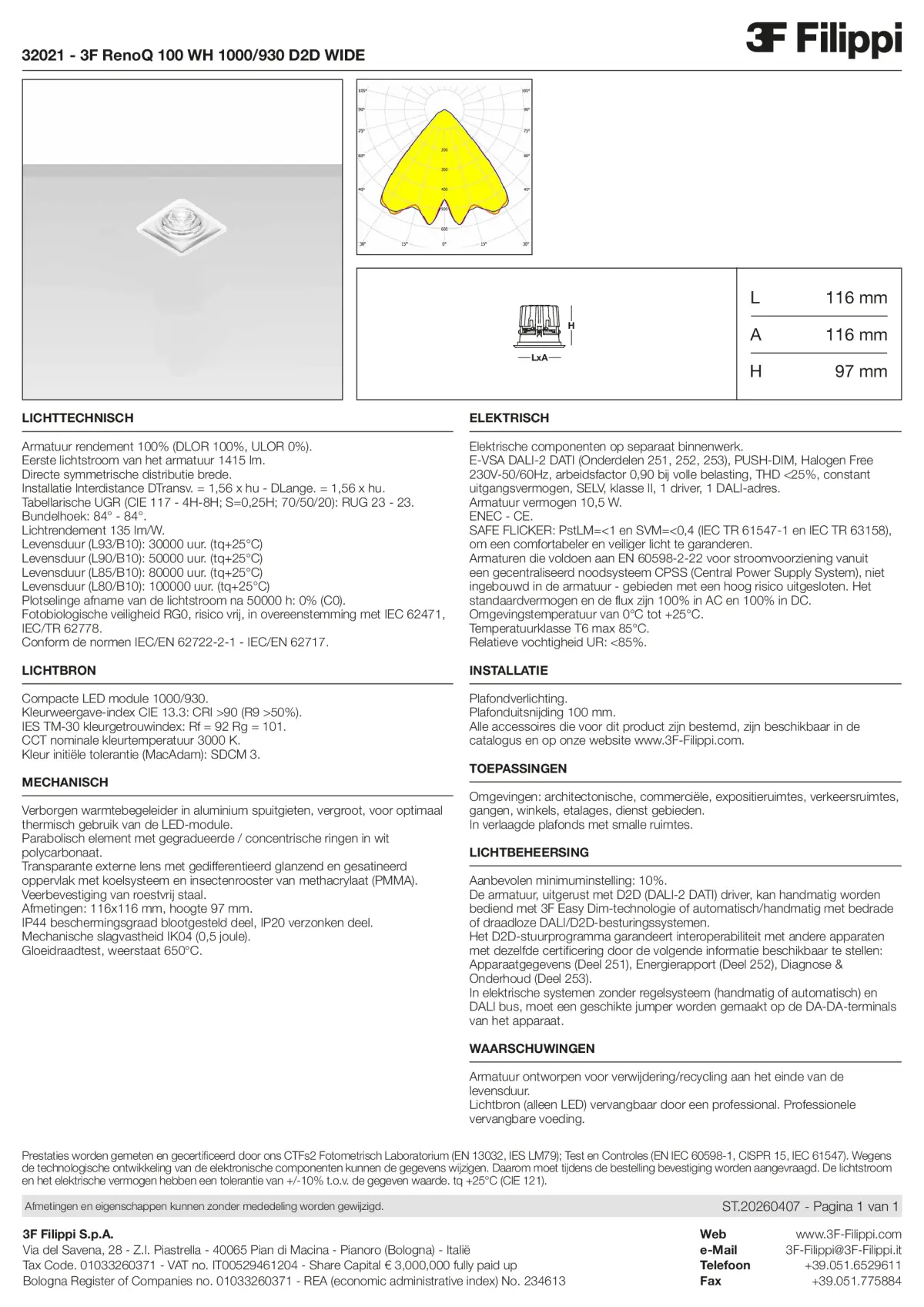 32021 - 3F RenoQ 100 WH 1000-930 D2D WIDE - Datasheet - nl