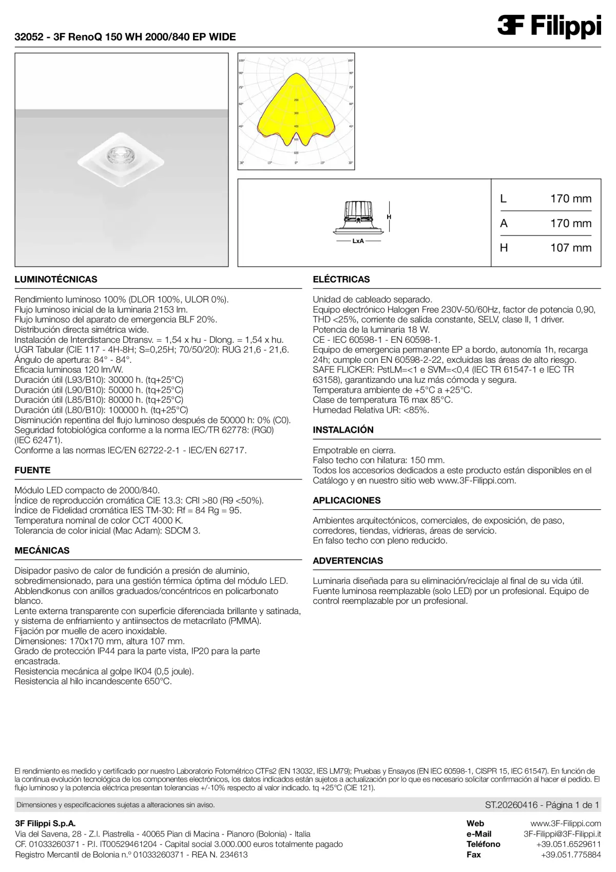 32052 - 3F RenoQ 150 WH 2000-840 EP WIDE - Datasheet - es