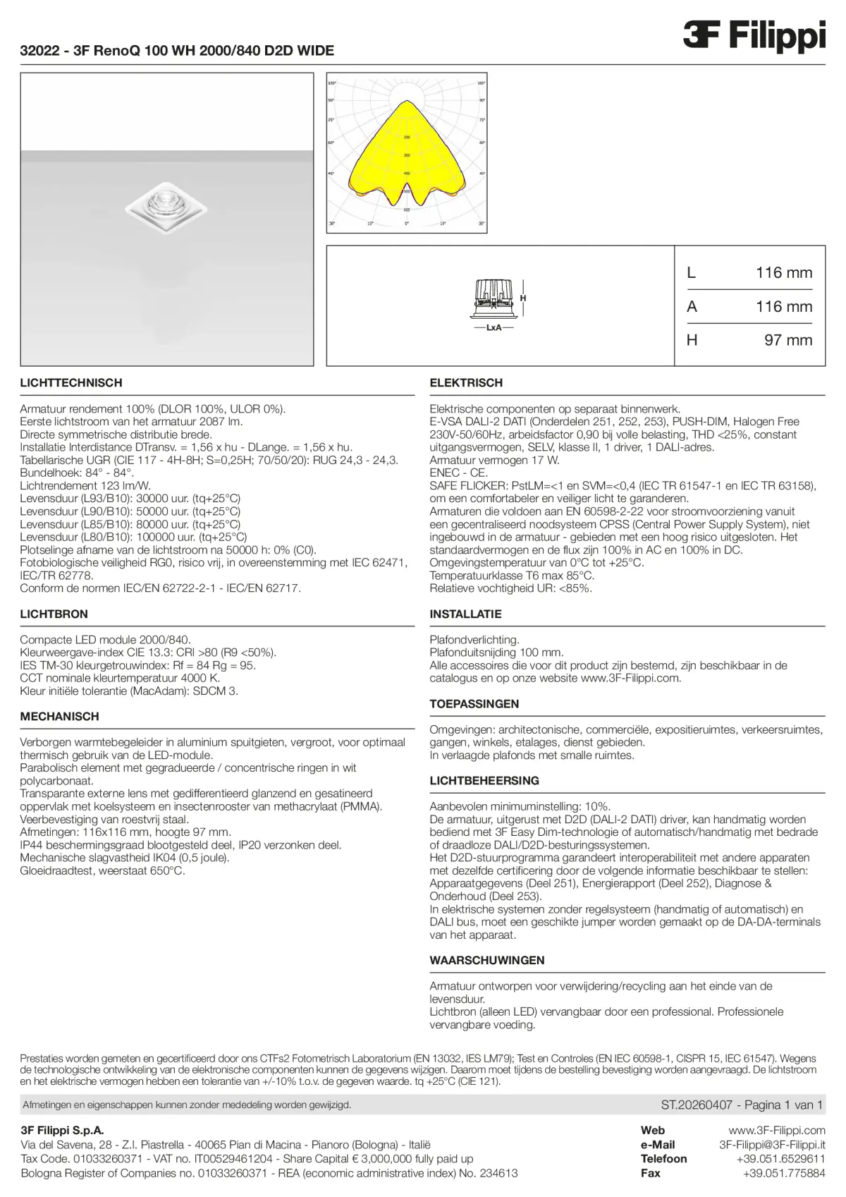 32022 - 3F RenoQ 100 WH 2000-840 D2D WIDE - Datasheet - nl