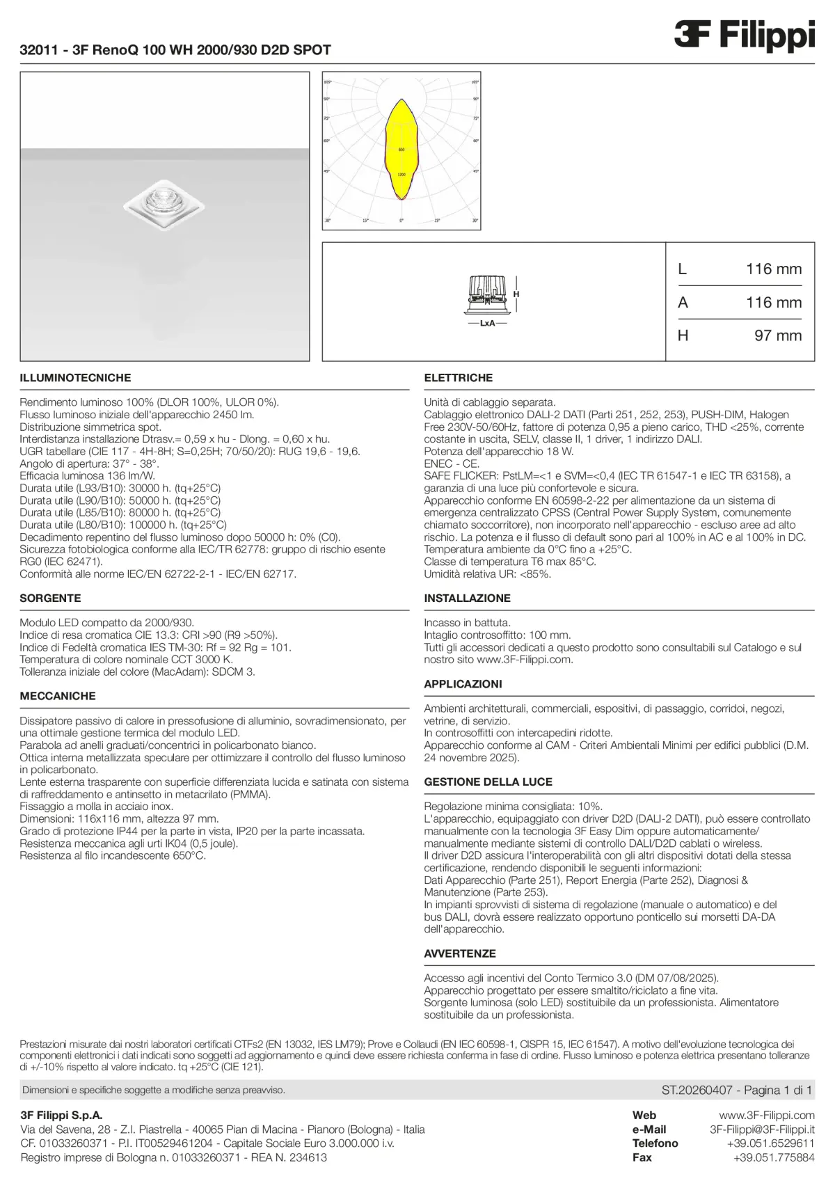 32011 - 3F RenoQ 100 WH 2000-930 D2D SPOT - Datasheet - it