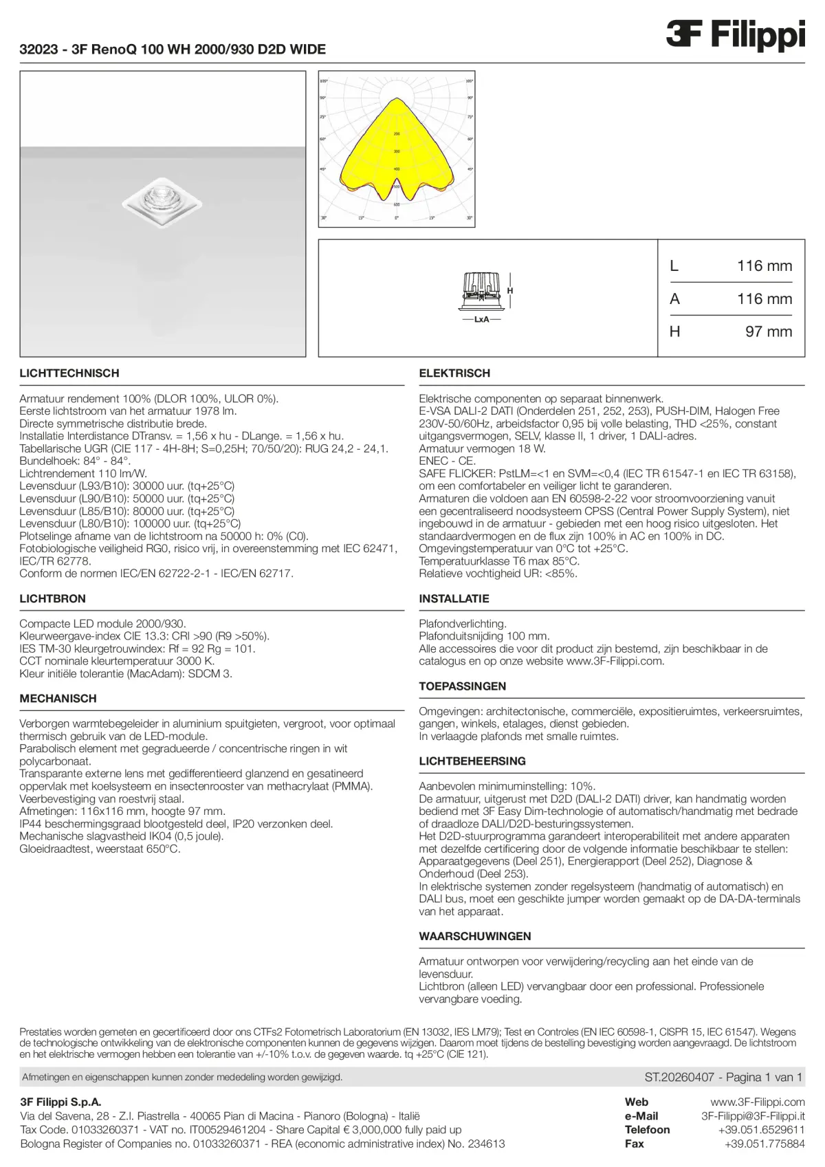 32023 - 3F RenoQ 100 WH 2000-930 D2D WIDE - Datasheet - nl