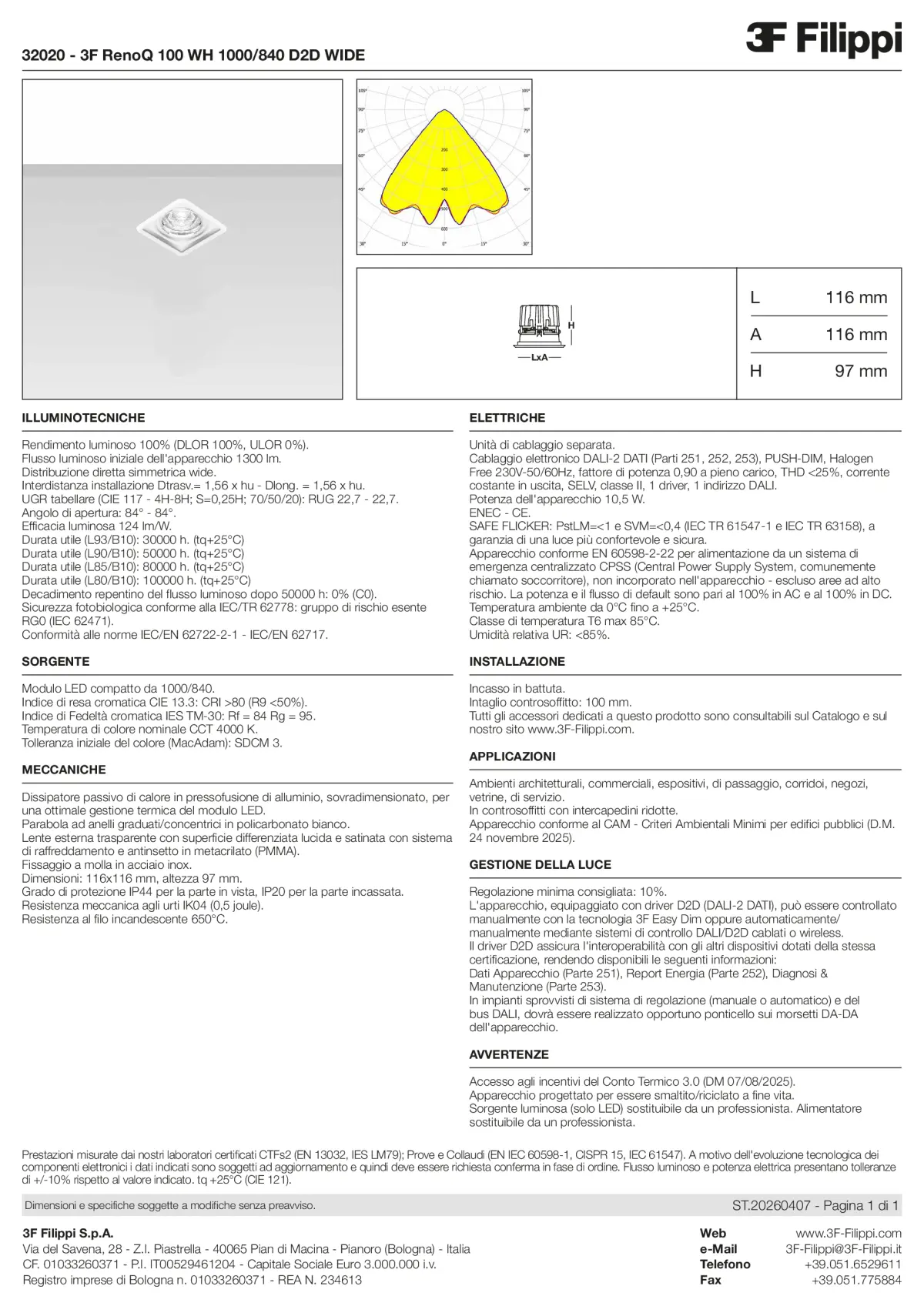 32020 - 3F RenoQ 100 WH 1000-840 D2D WIDE - Datasheet - it