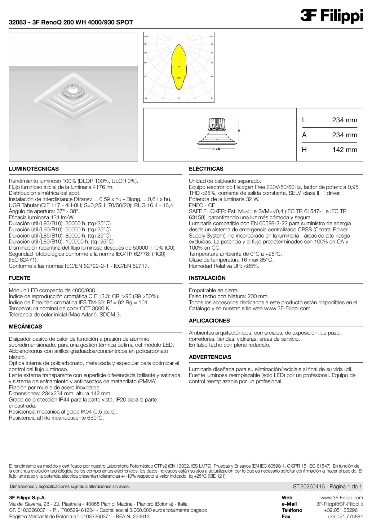 32083 - 3F RenoQ 200 WH 4000-930 SPOT - Datasheet - es