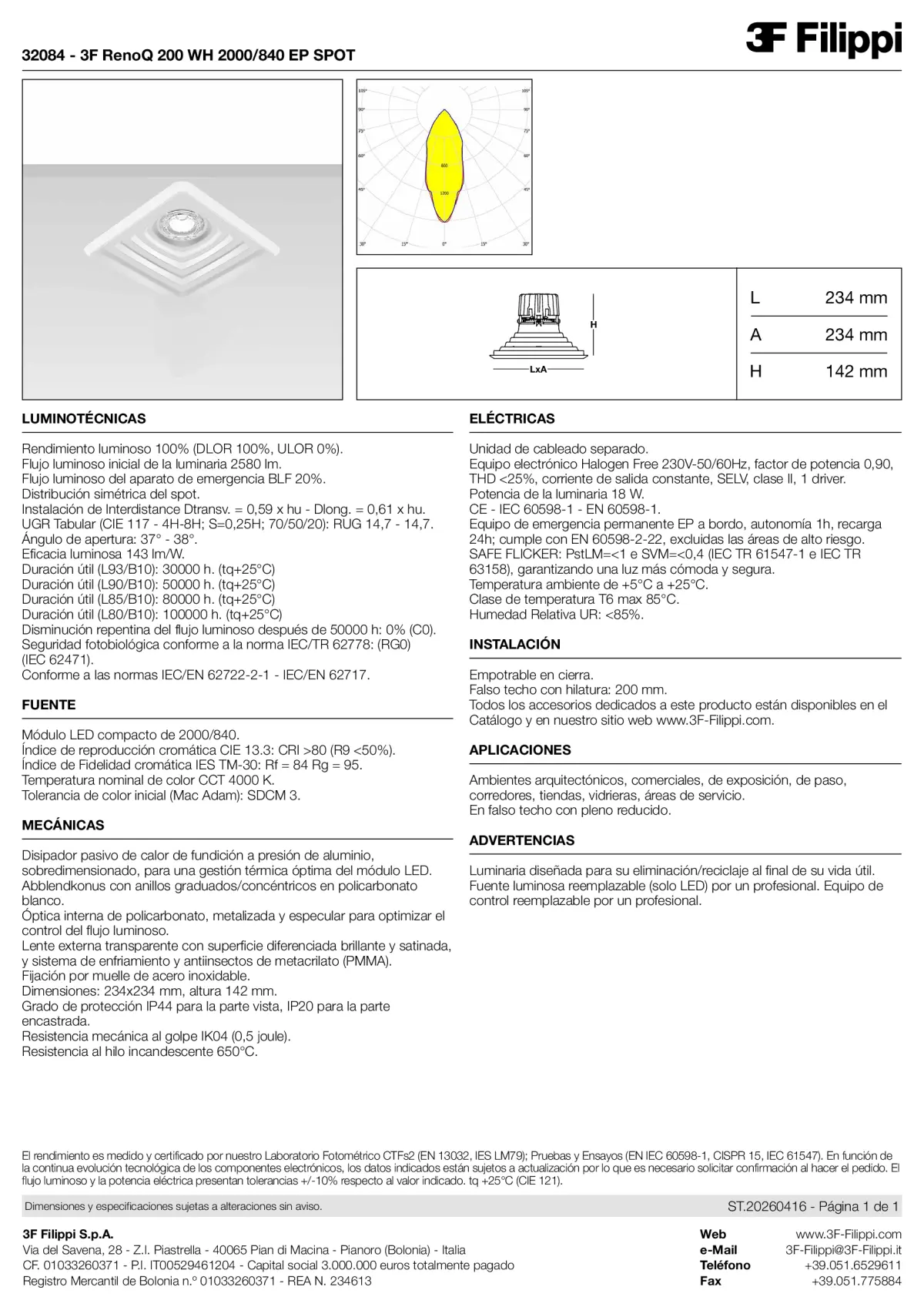 32084 - 3F RenoQ 200 WH 2000-840 EP SPOT - Datasheet - es