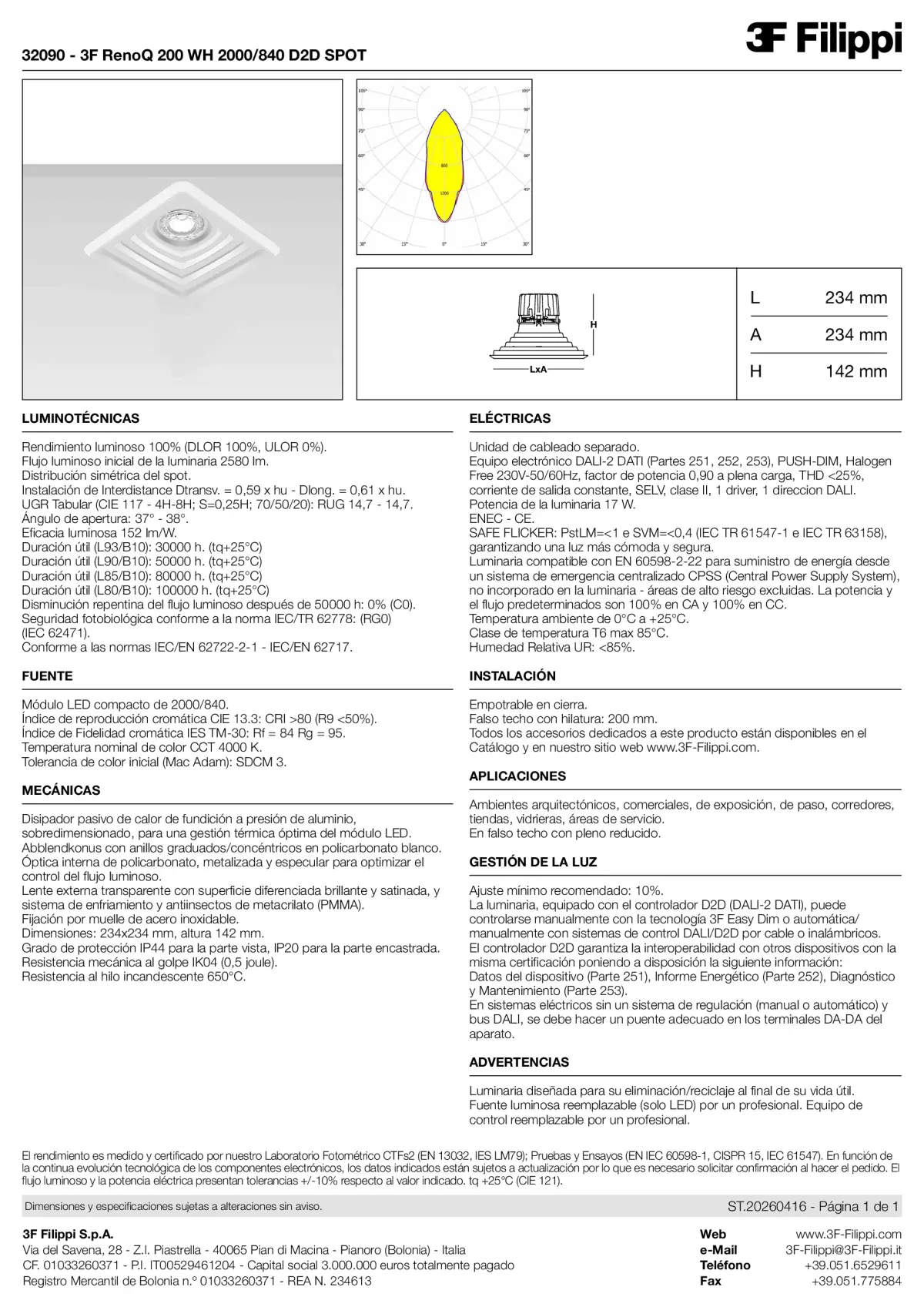 32090 - 3F RenoQ 200 WH 2000-840 D2D SPOT - Datasheet - es