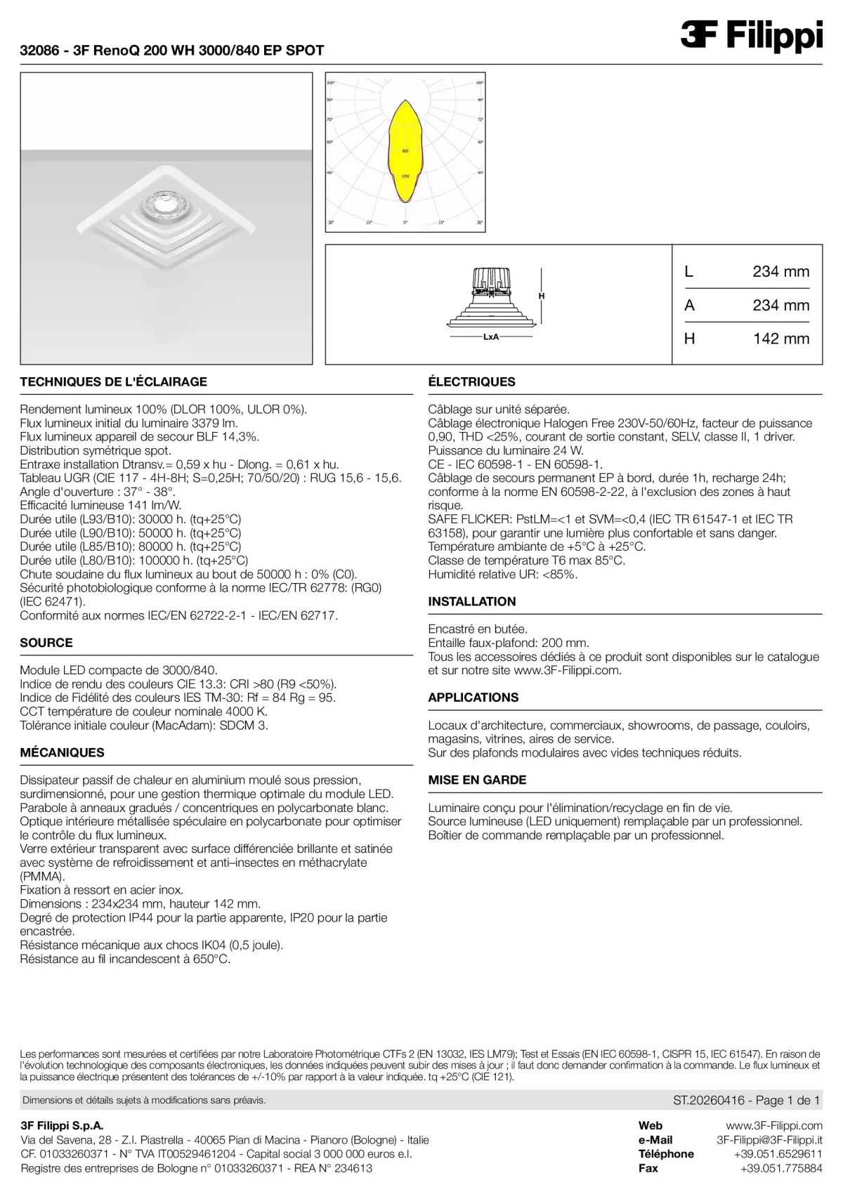 32086 - 3F RenoQ 200 WH 3000-840 EP SPOT - Datasheet - fr