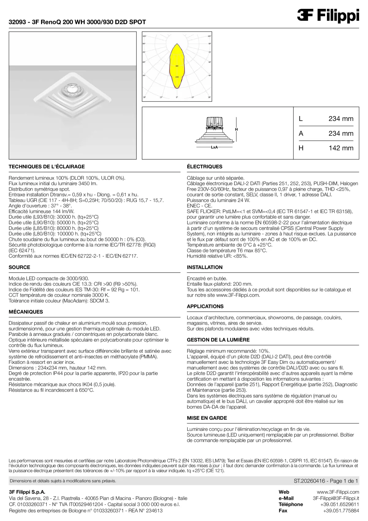 32093 - 3F RenoQ 200 WH 3000-930 D2D SPOT - Datasheet - fr