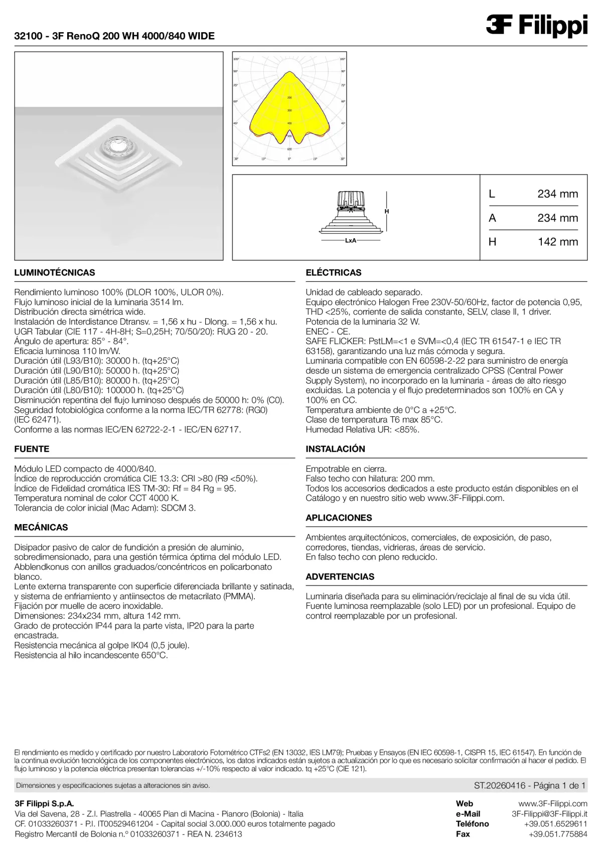 32100 - 3F RenoQ 200 WH 4000-840 WIDE - Datasheet - es