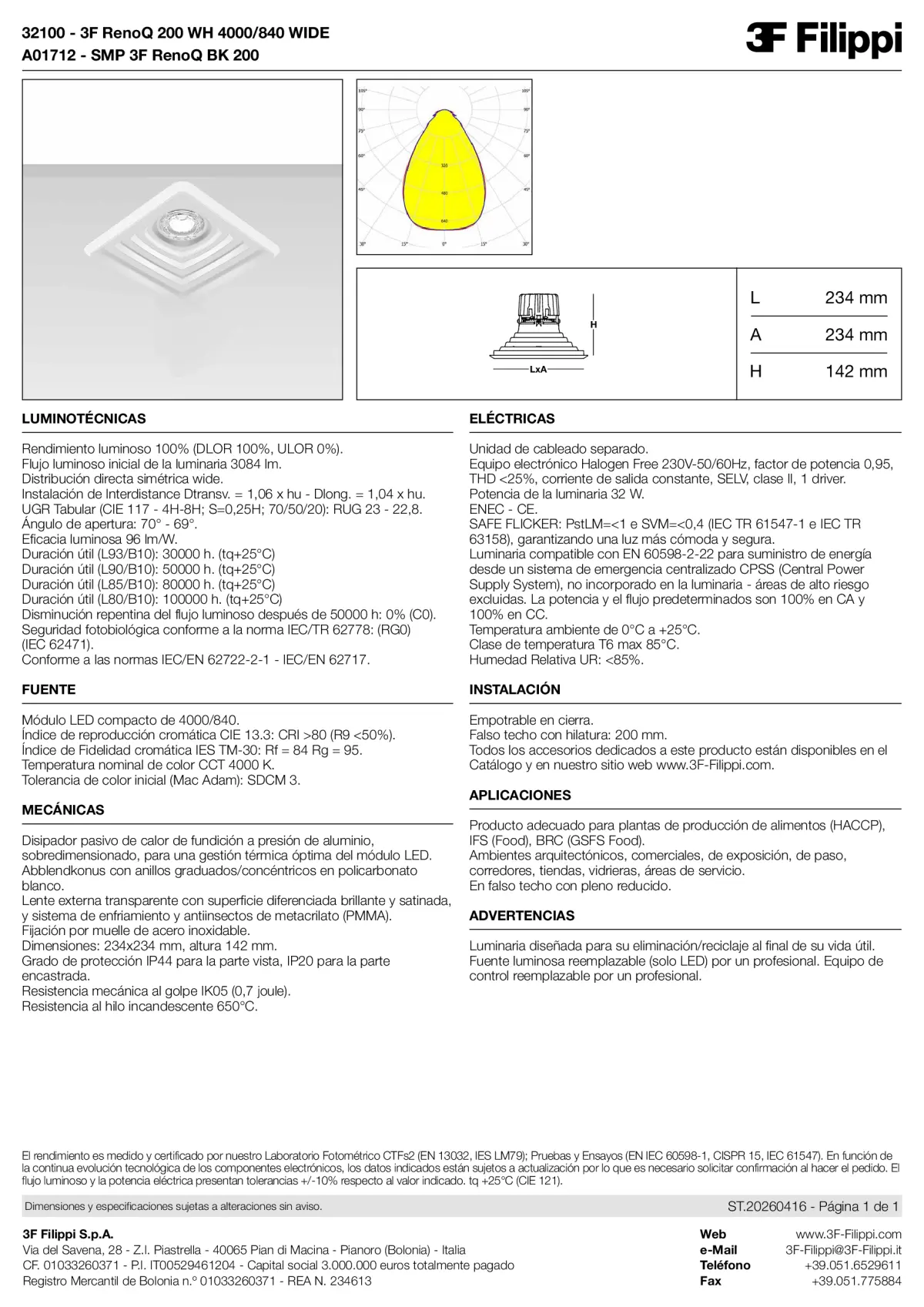 32100+A01712 - 3F RenoQ 200 WH 4000-840 WIDE + SMP BK - Datasheet - es
