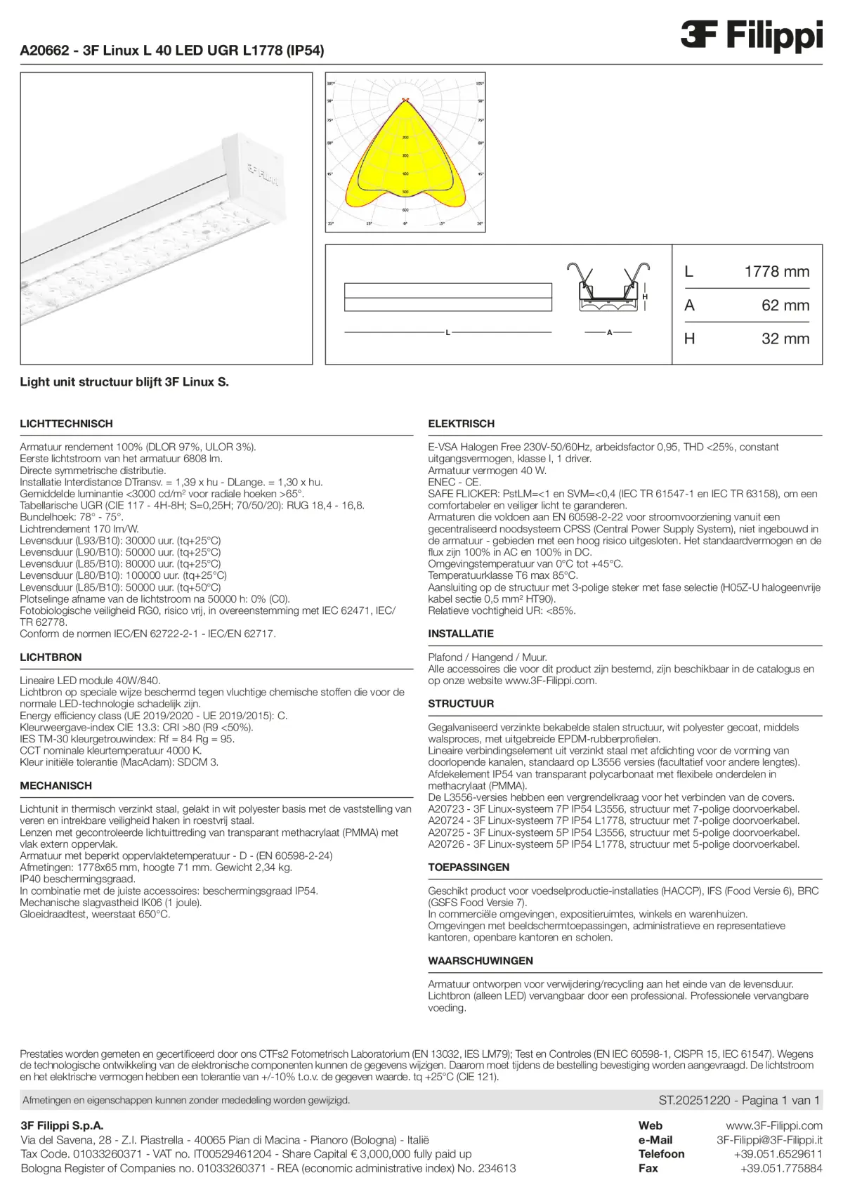 A20662 - 3F Linux L 40 LED UGR L1778 (IP54) - Datasheet - nl