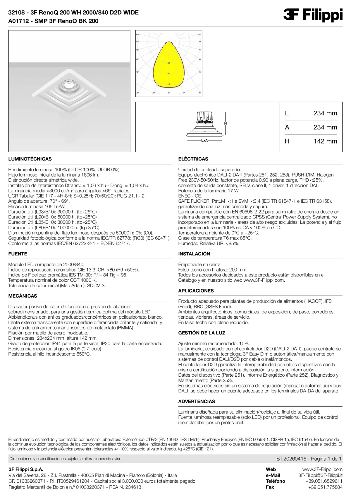 32108+A01712 - 3F RenoQ 200 WH 2000-840 D2D WIDE + SMP BK - Datasheet - es