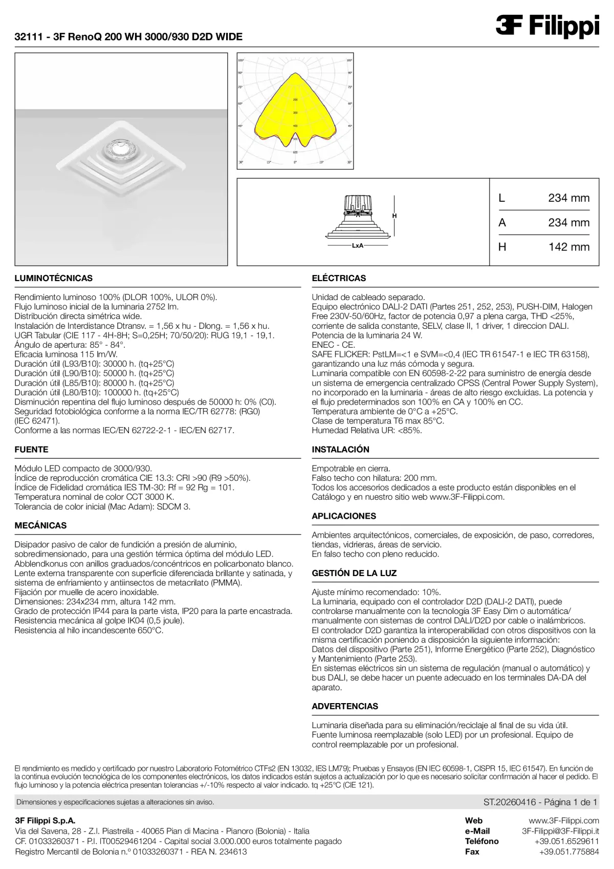 32111 - 3F RenoQ 200 WH 3000-930 D2D WIDE - Datasheet - es