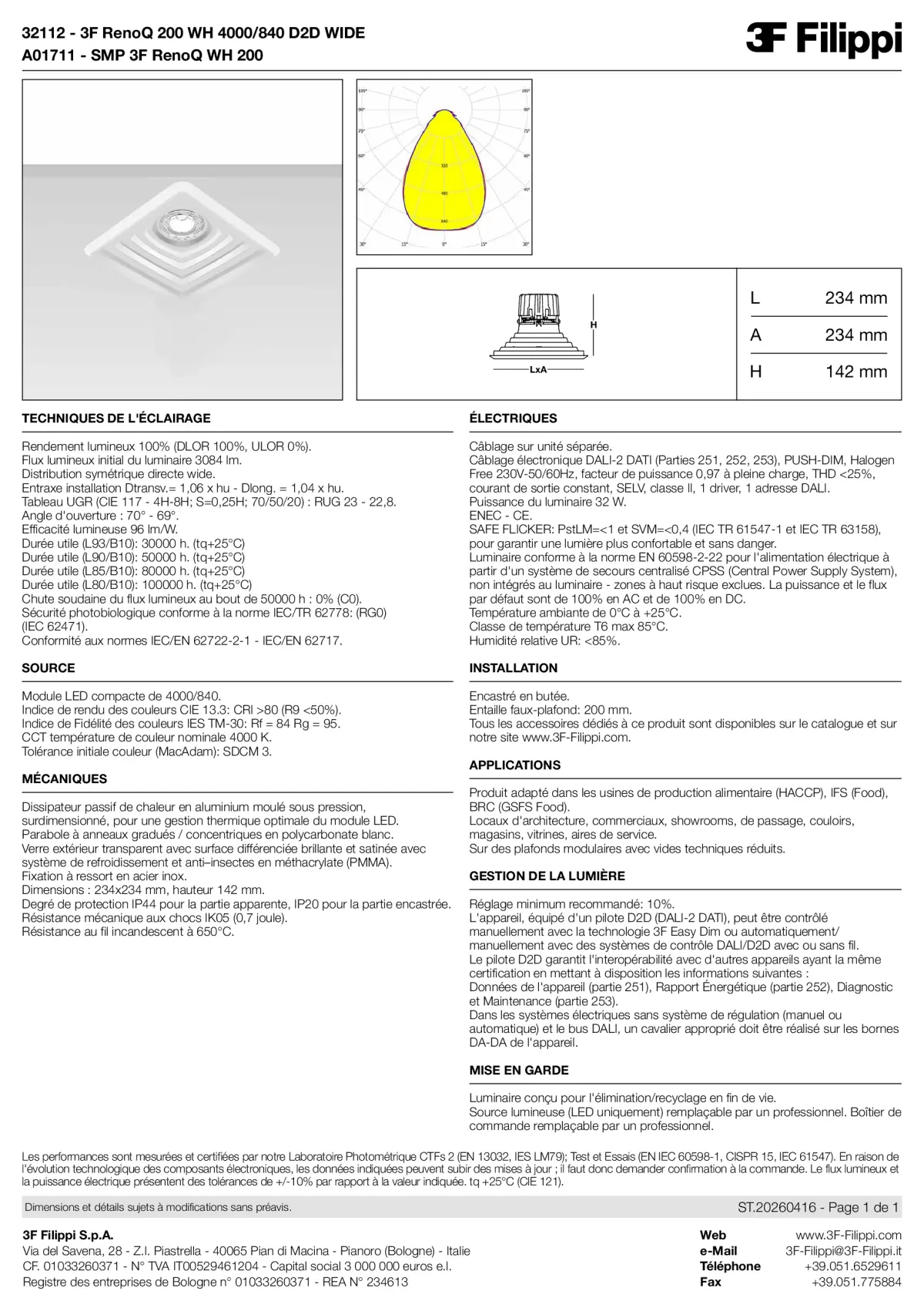 32112+A01711 - 3F RenoQ 200 WH 4000-840 D2D WIDE + SMP WH - Datasheet - fr