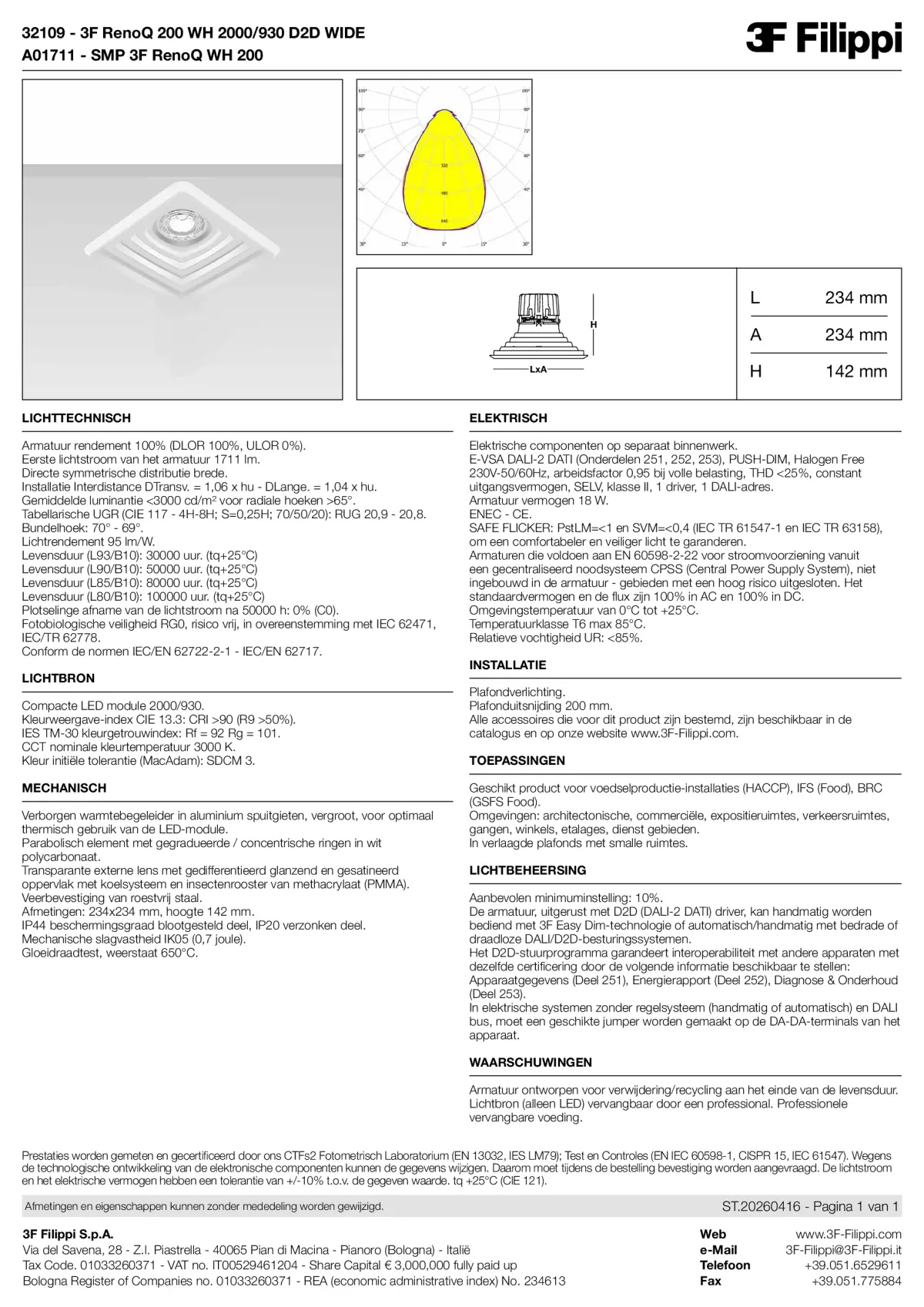 32109+A01711 - 3F RenoQ 200 WH 2000-930 D2D WIDE + SMP WH - Datasheet - nl