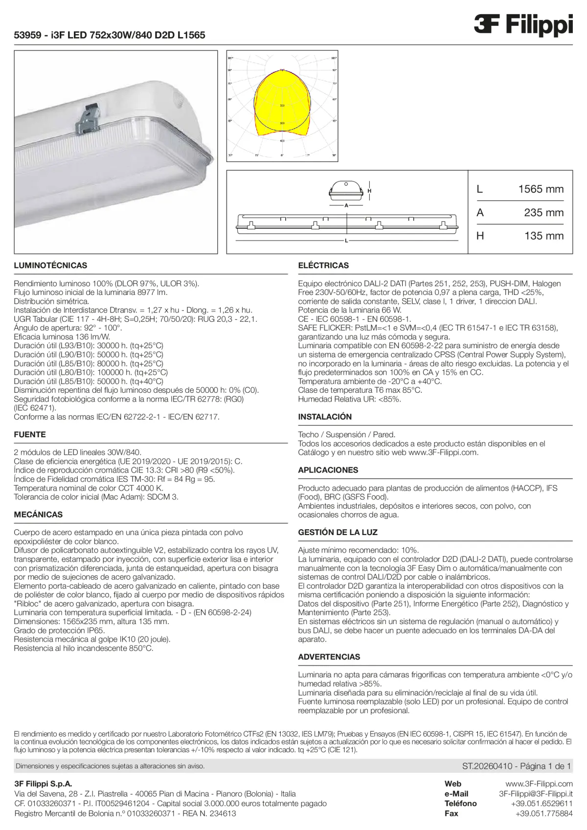 53959 - i3F LED 752x30W-840 D2D L1565 - Datasheet - es