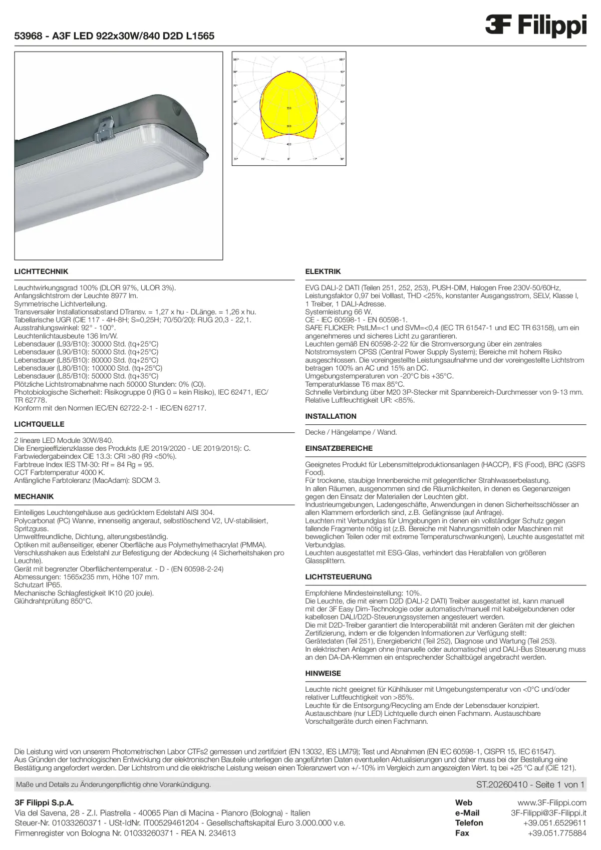 53968 - A3F LED 922x30W-840 D2D L1565 - Datasheet - de