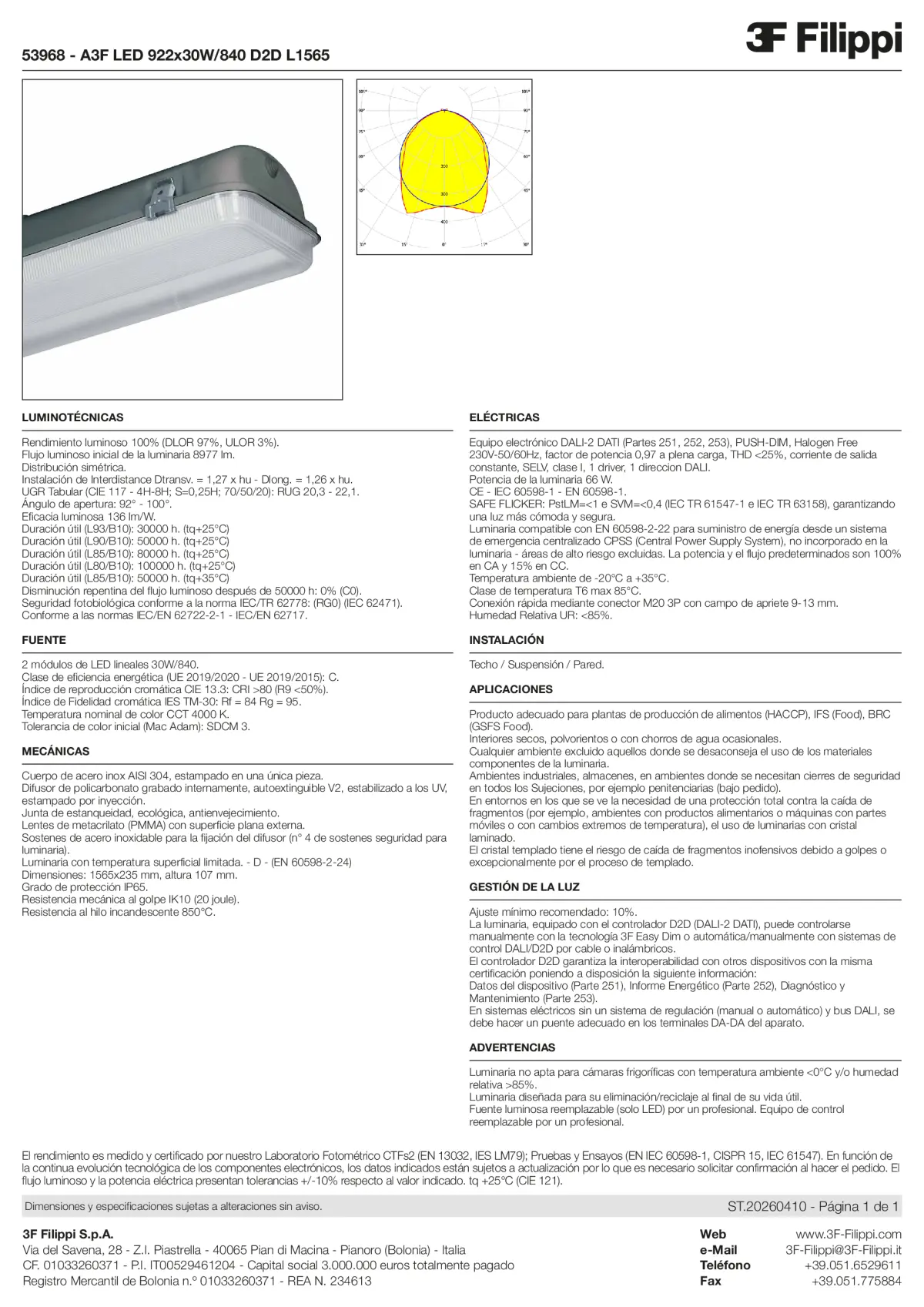 53968 - A3F LED 922x30W-840 D2D L1565 - Datasheet - es