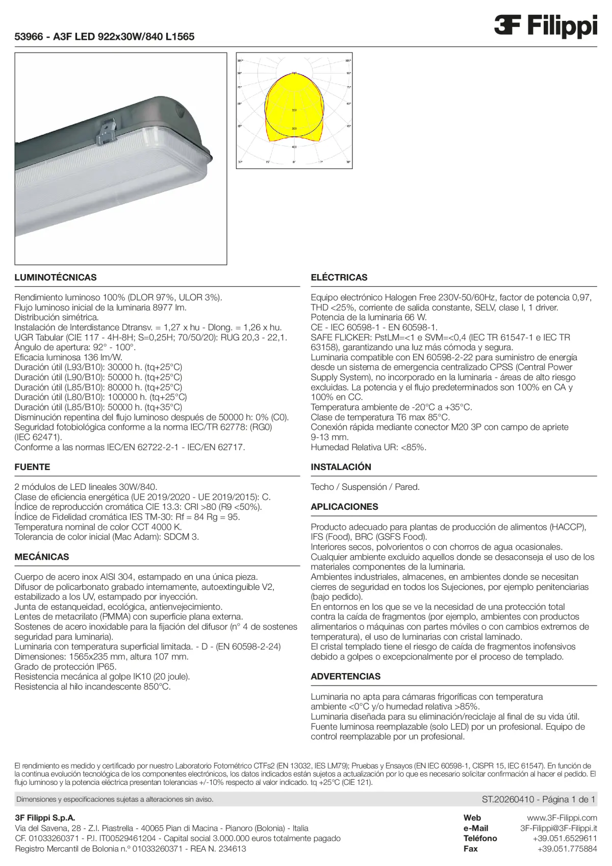 53966 - A3F LED 922x30W-840 L1565 - Datasheet - es