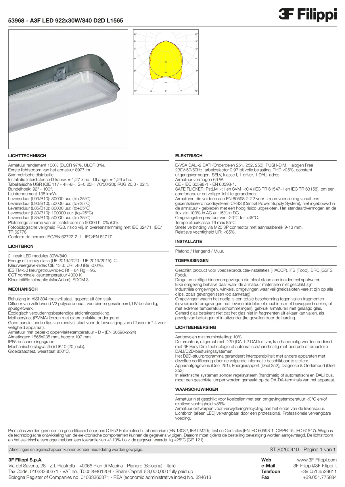 53968 - A3F LED 922x30W-840 D2D L1565 - Datasheet - nl