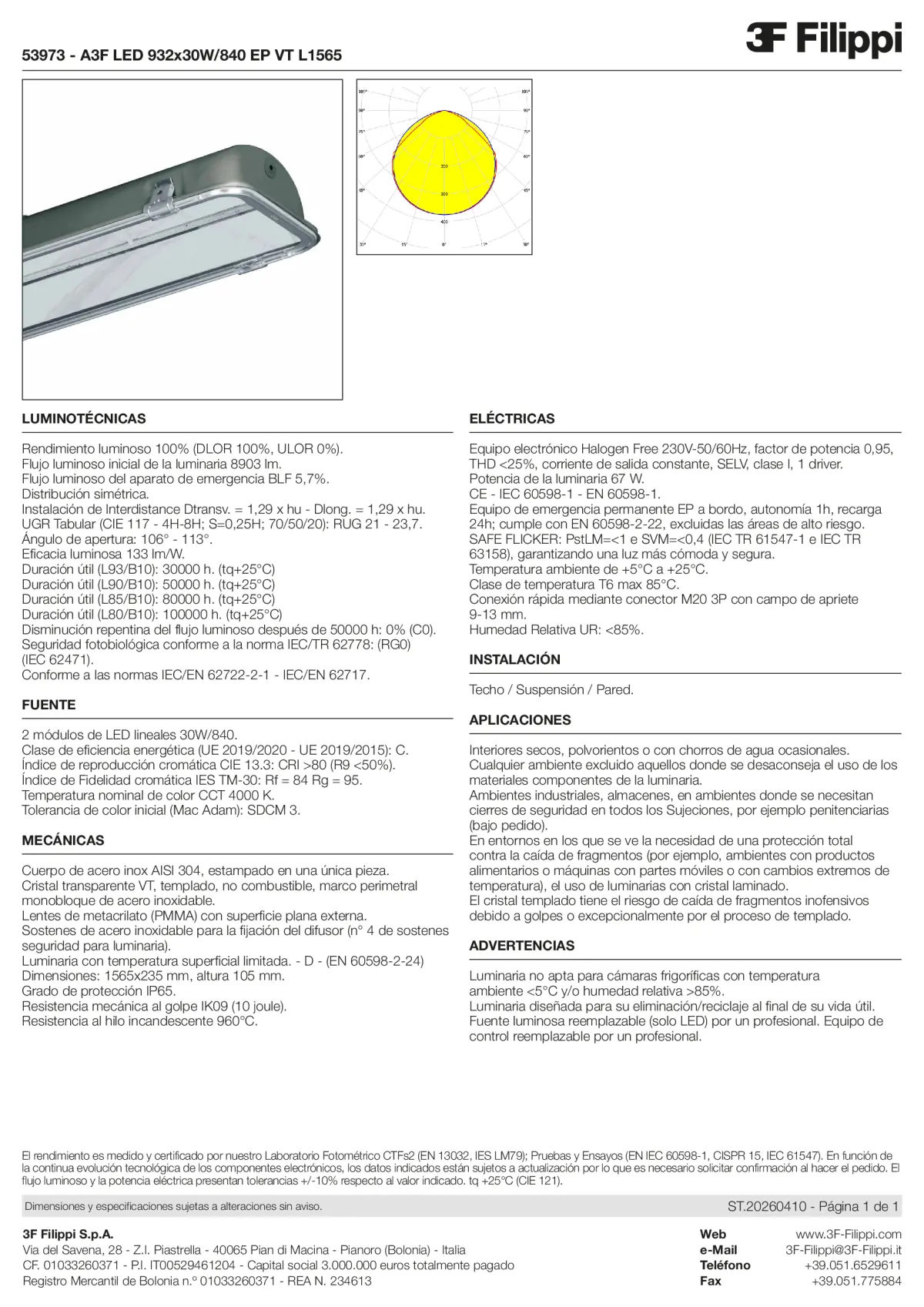 53973 - A3F LED 932x30W-840 EP VT L1565 - Datasheet - es