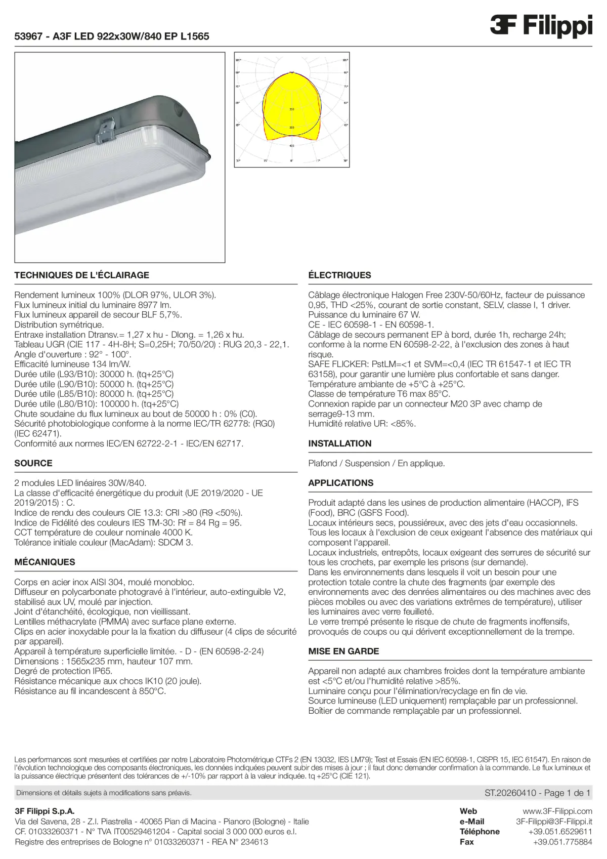 53967 - A3F LED 922x30W-840 EP L1565 - Datasheet - fr