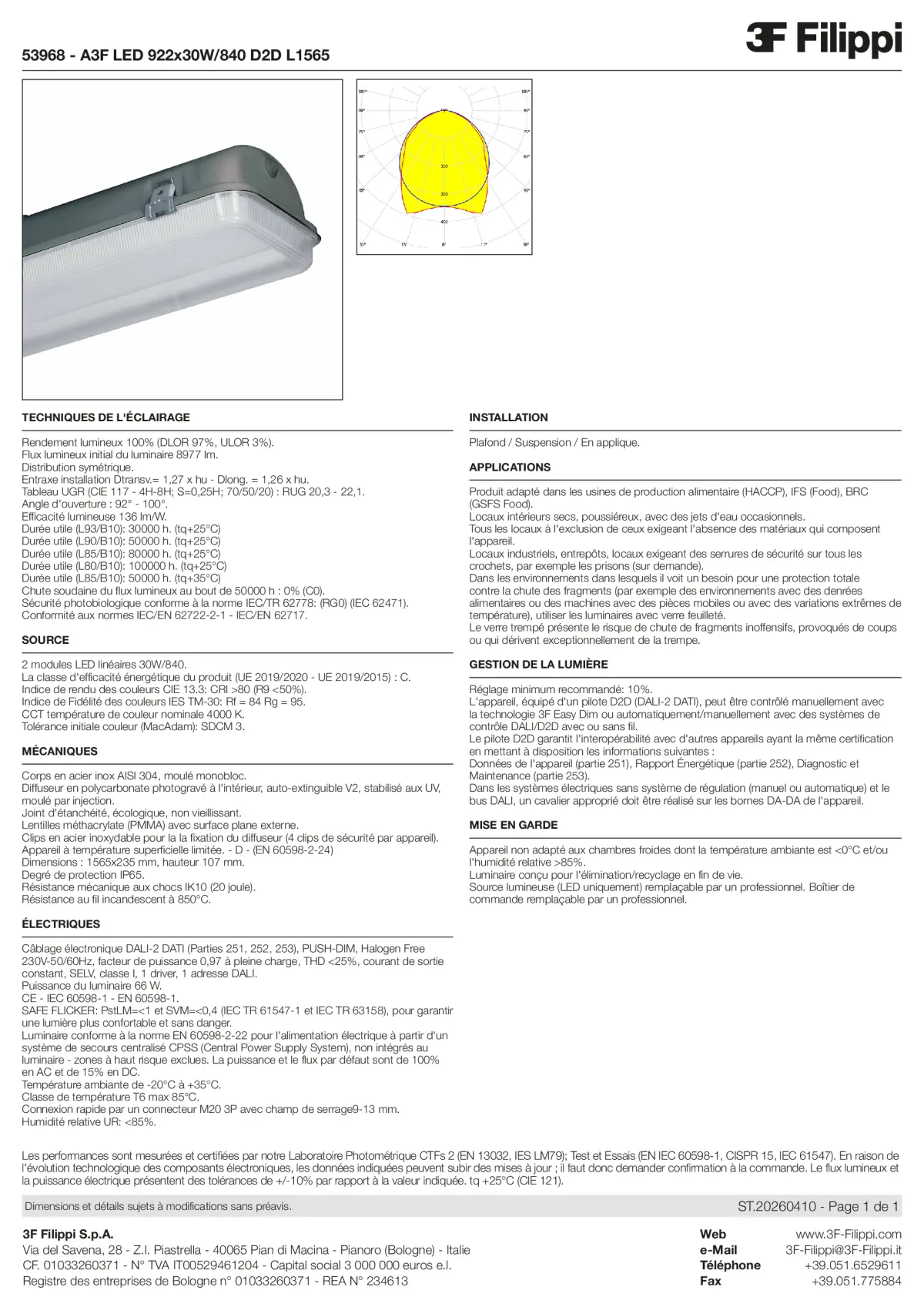 53968 - A3F LED 922x30W-840 D2D L1565 - Datasheet - fr