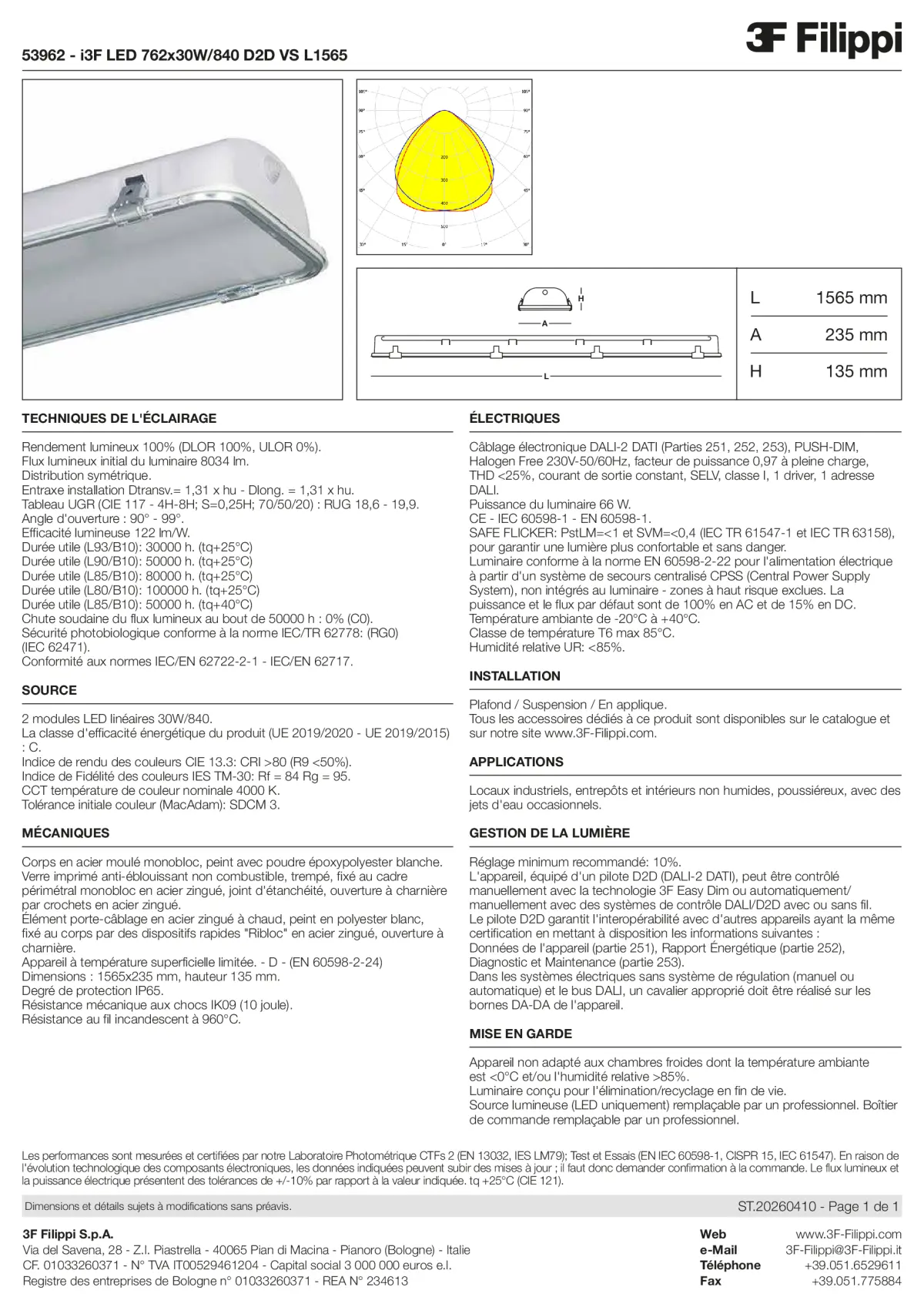 53962 - i3F LED 762x30W-840 D2D VS L1565 - Datasheet - fr