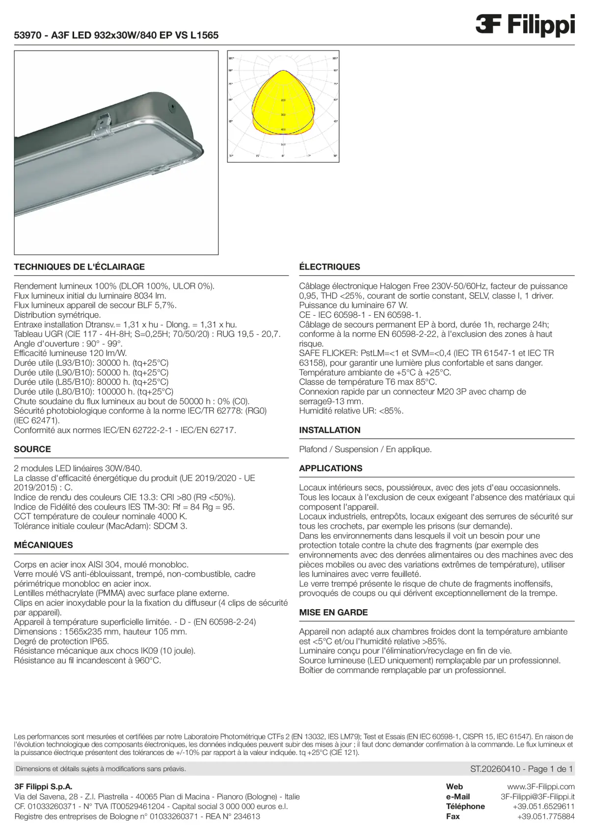 53970 - A3F LED 932x30W-840 EP VS L1565 - Datasheet - fr