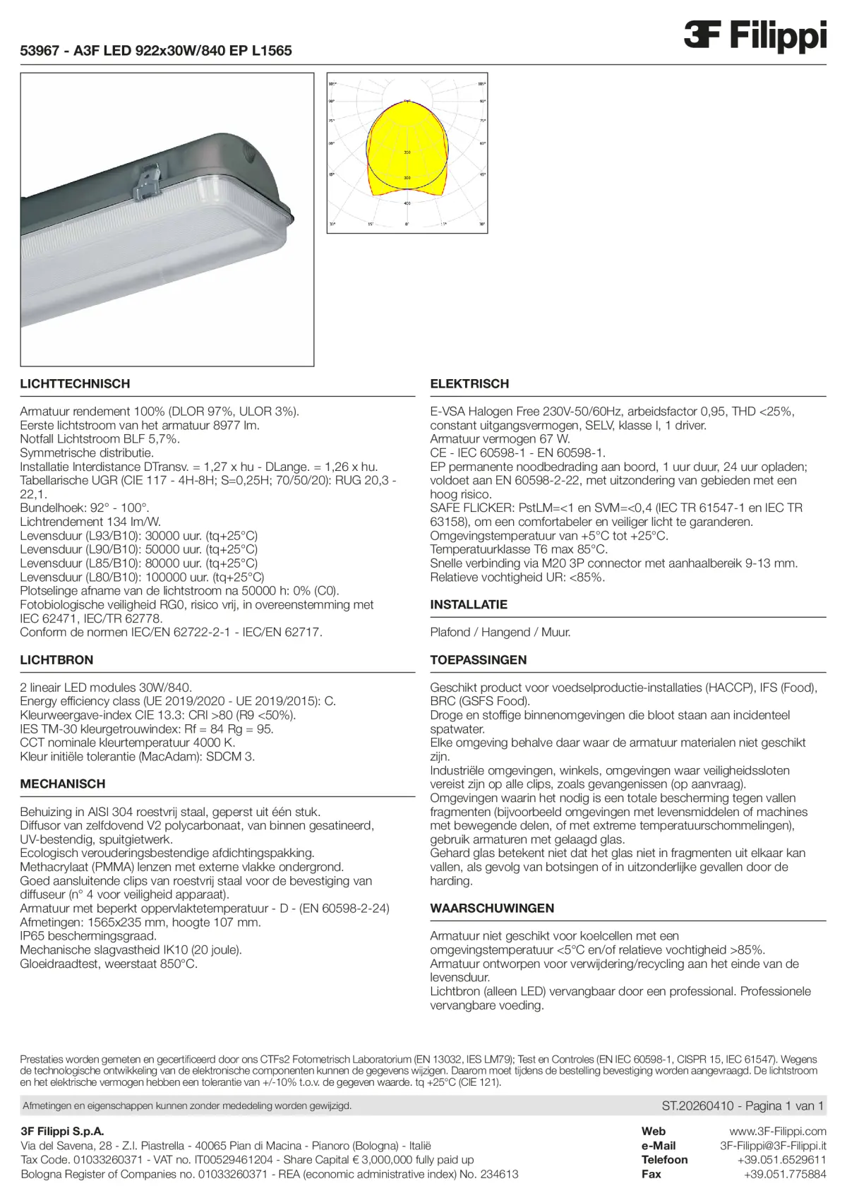 53967 - A3F LED 922x30W-840 EP L1565 - Datasheet - nl