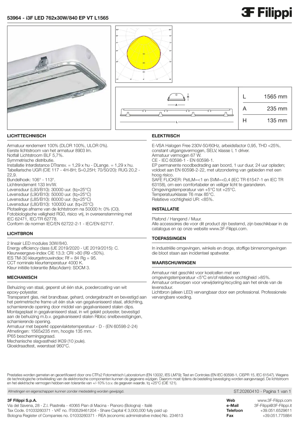 53964 - i3F LED 762x30W-840 EP VT L1565 - Datasheet - nl
