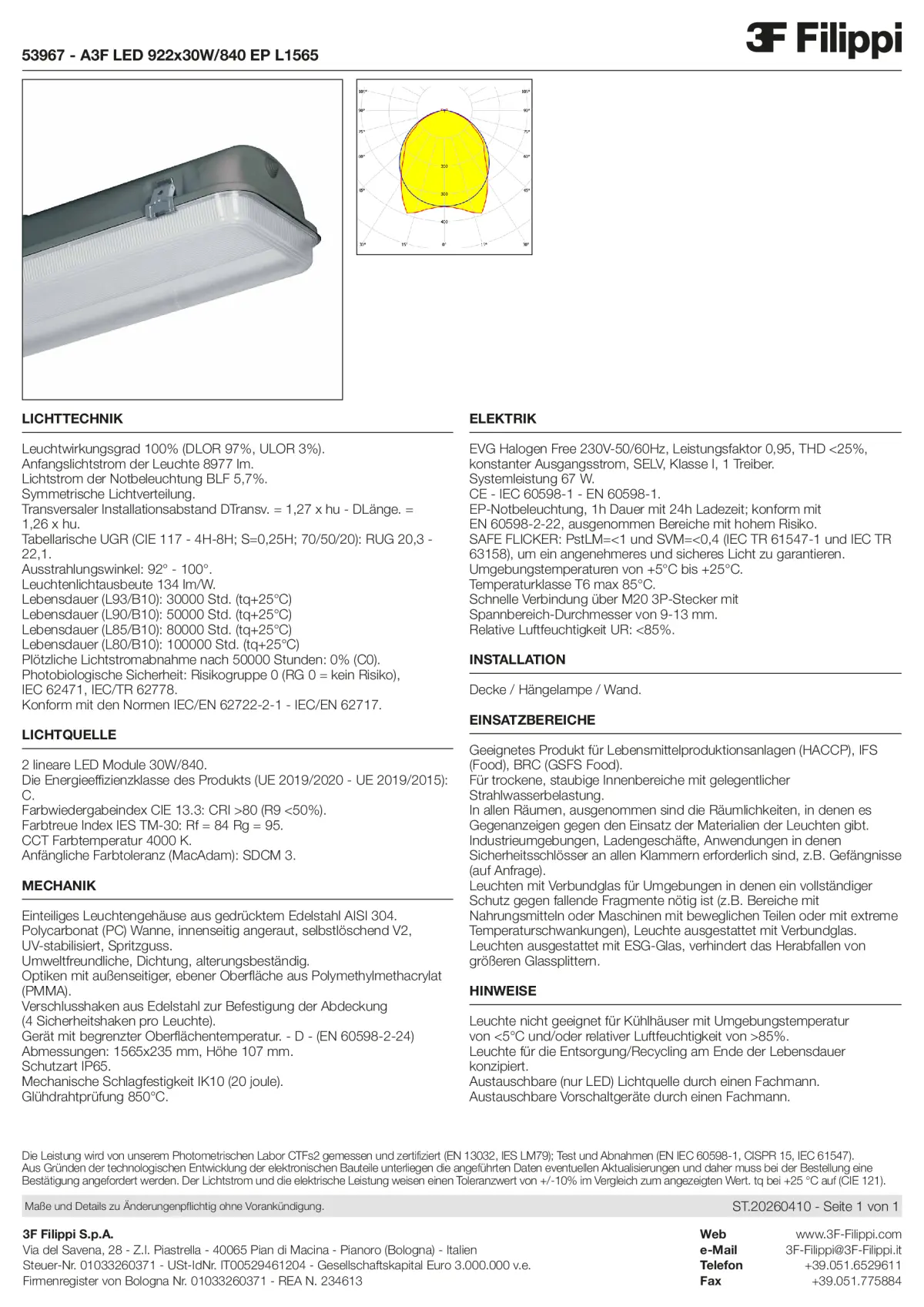 53967 - A3F LED 922x30W-840 EP L1565 - Datasheet - de