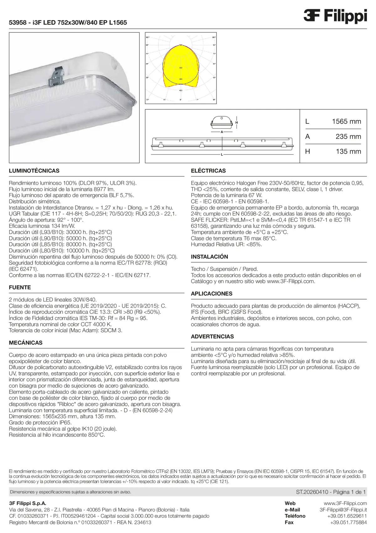 53958 - i3F LED 752x30W-840 EP L1565 - Datasheet - es