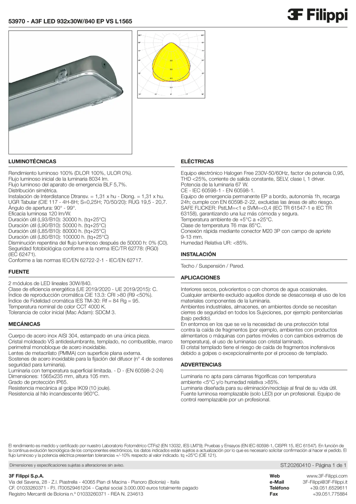 53970 - A3F LED 932x30W-840 EP VS L1565 - Datasheet - es