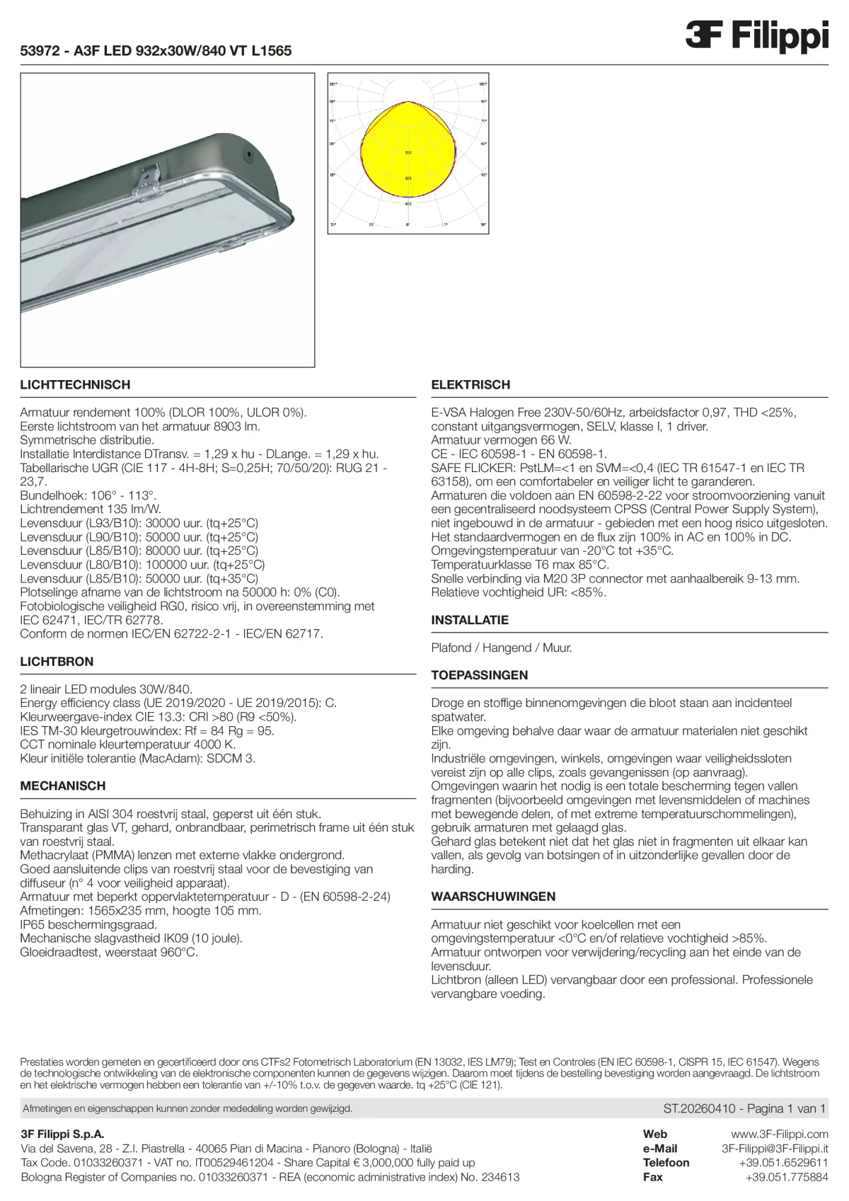 53972 - A3F LED 932x30W-840 VT L1565 - Datasheet - nl